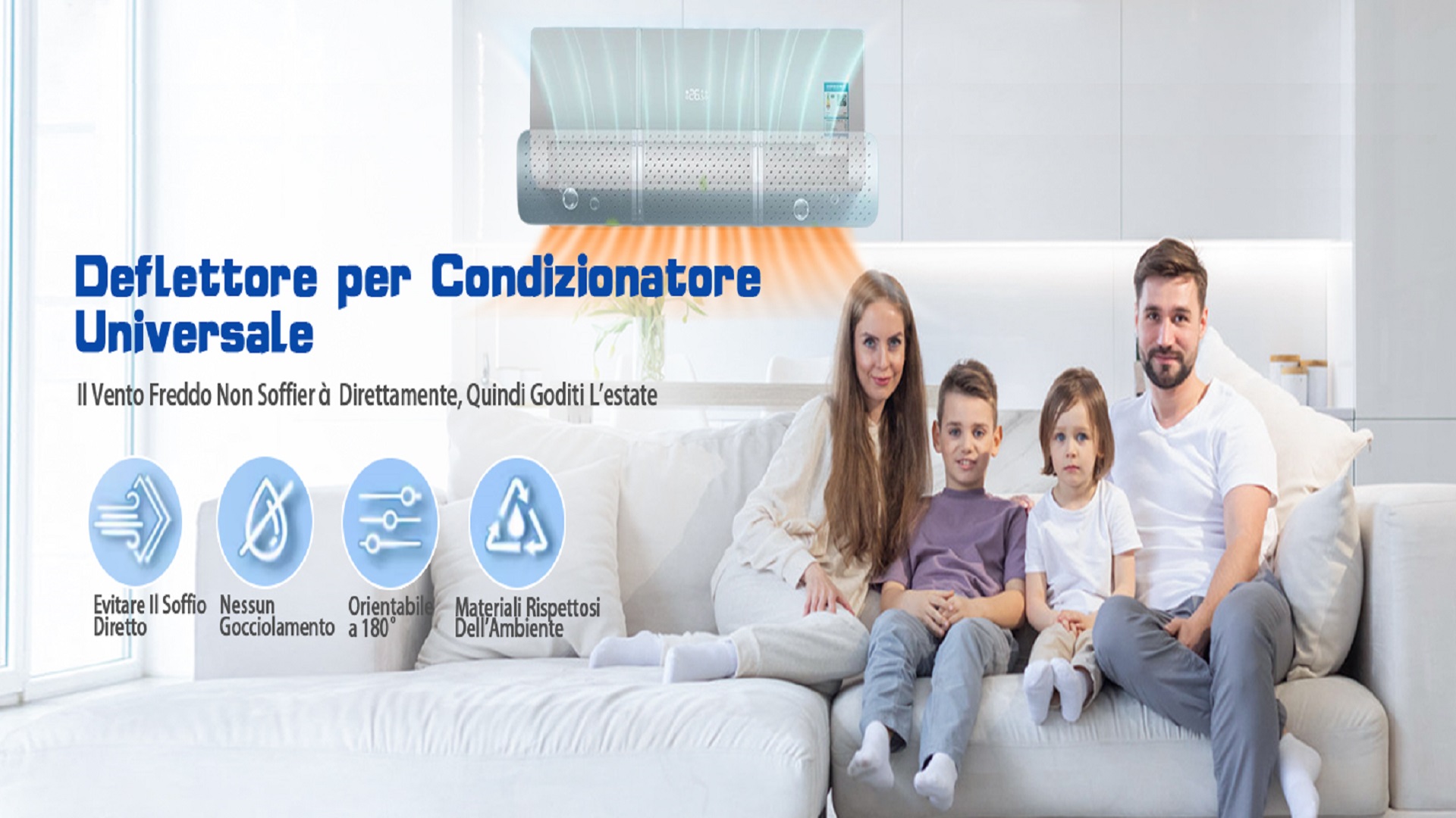 Deflettore Per Condizionatore Universale - Regolabile 60-93cm, Bianco, Per Casa/Ufficio, Anti-Soffio Diretto - Foto 2