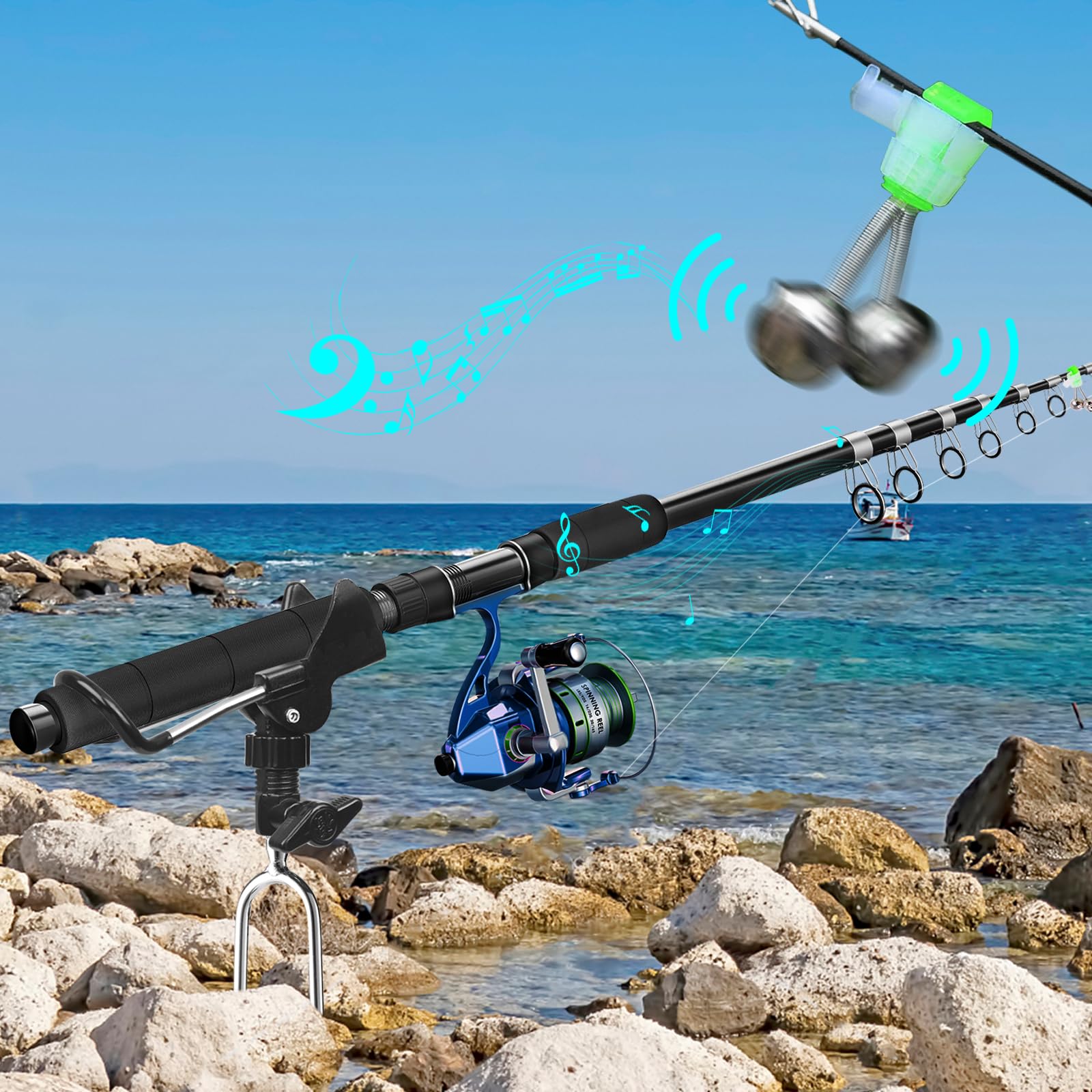 Coolnice Porta canna da pesca nero, confezione da 4