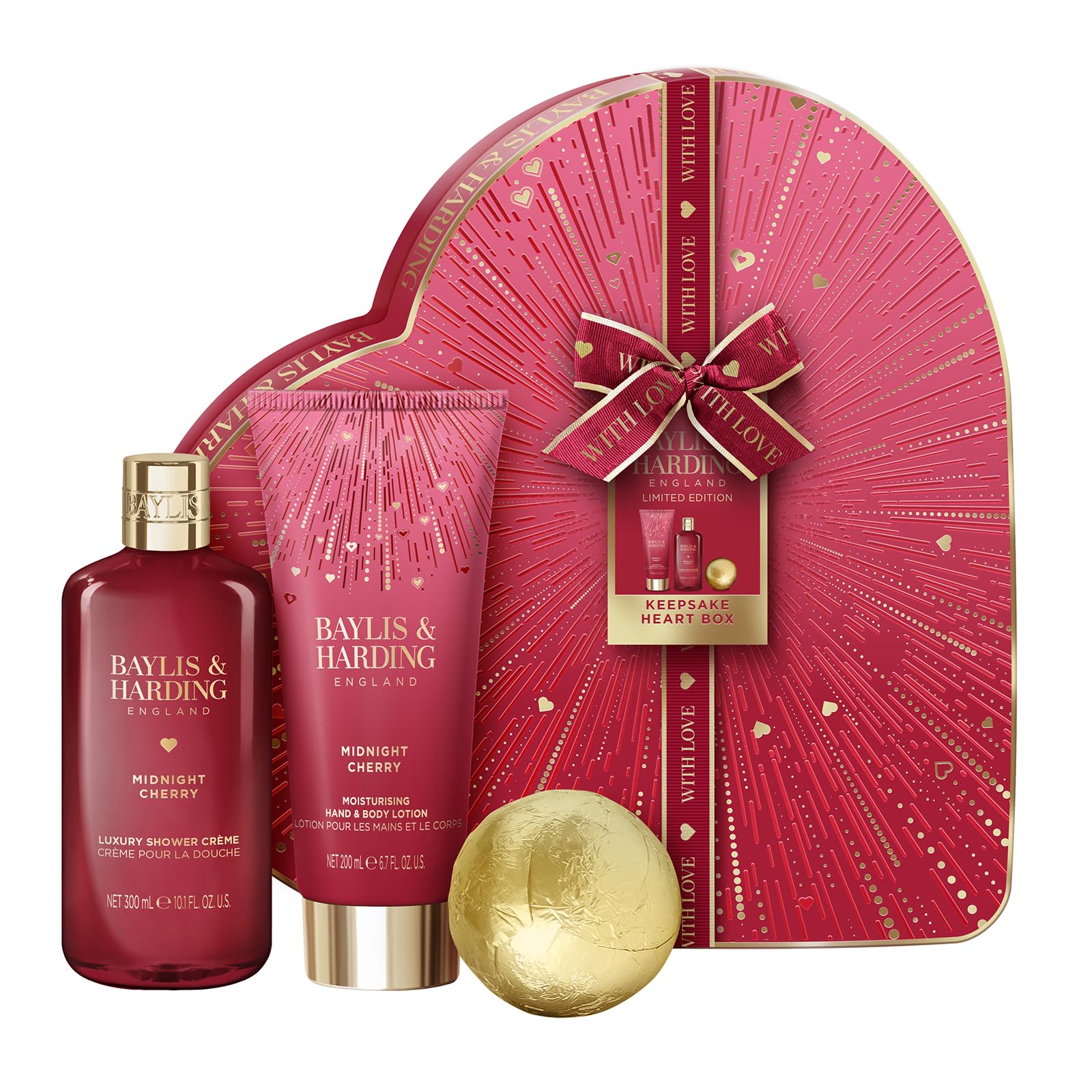 Baylis & Harding Midnight Cherry Luxury Heart Keepsake Gift Box Gift Set (Pack of 1) - Vegan Friendly
