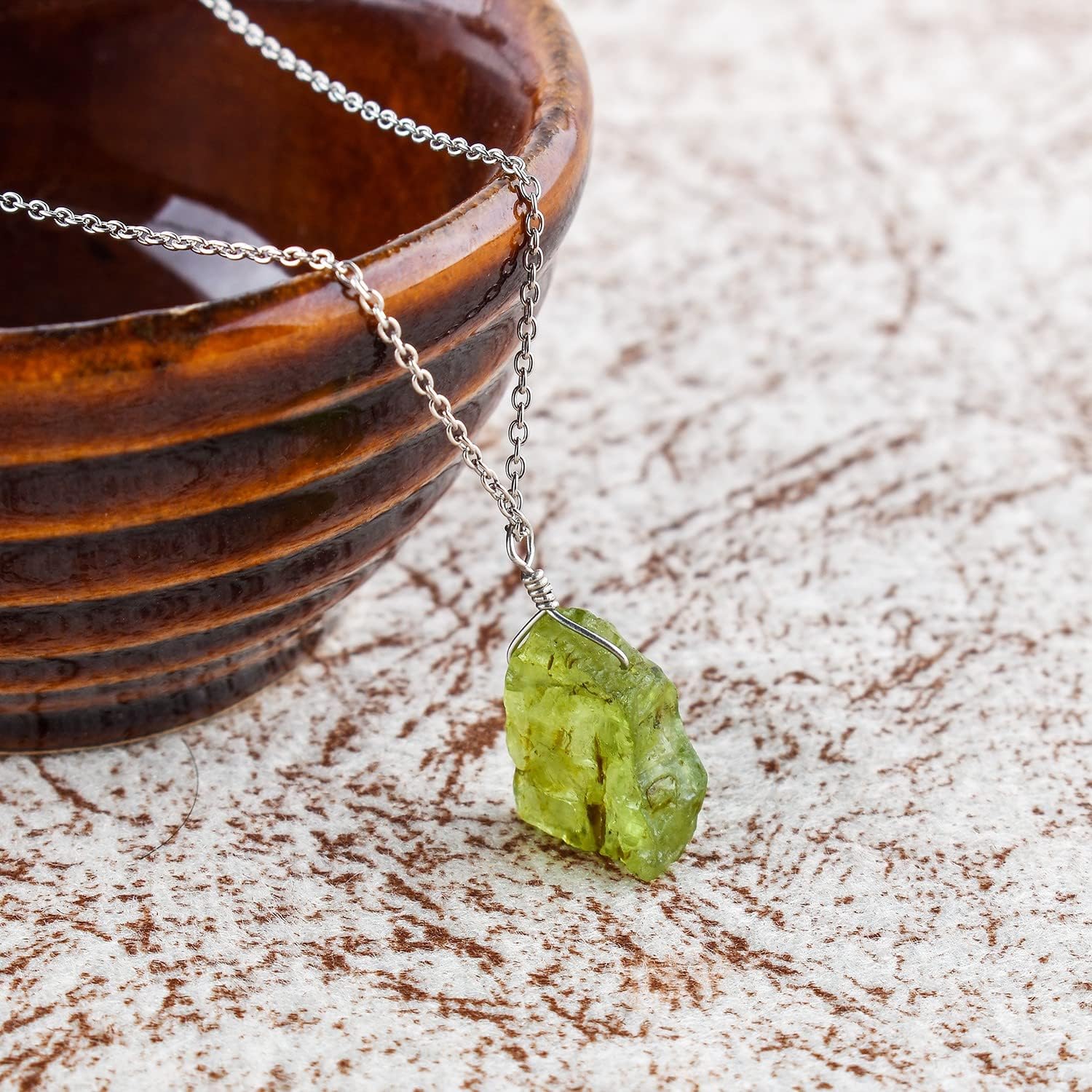 A+ Natural Raw Green Peridot Gemstone Pendant, Minimalist Handmade Dangling Necklace, August Birthstone, Chakra Healing Crystals, Rhodium Plated, 925 Sterling Silver, Valentine Gift for Women, 10" - Image 3