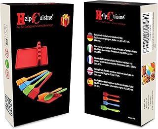 HelpCuisine® Set da 4 pennelli da Cucina Multiuso + poggia utensili(Rosso, Verde, Azzurro, Arancione), Realizzati in Silicone Alimentare Termoresistent e Privo di BPA, 24 Mesi di Garanzia.