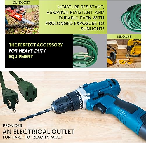 Miniatura 7 de Go Green Power Inc. (GG-13725GN-M) 163 SJTW cable de extensión para exteriores, extremo iluminado, verde, paquete de 12