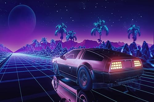 Miniatura 5 de 6x4ft Cyberpunk Car Backdrop Retro Futuristic Car 80s Style Punk Racing Car Tropical Tree Background Comic Game Racer Punk Birthday Wedding Party