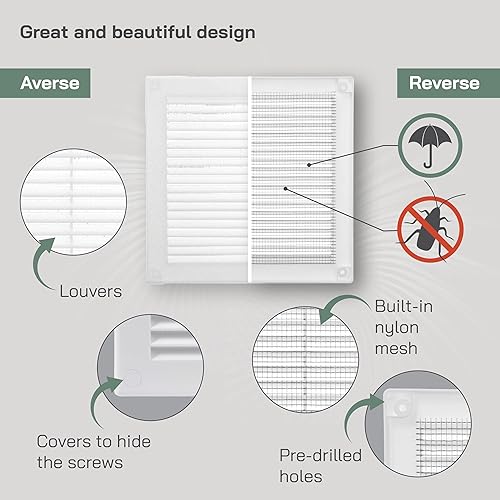Miniatura 3 de Vent Systems 8 x 8 pulgadas (dimensiones de apertura)  Paquete de 10  Cubierta de ventilación de plástico blanco Soffit  Rejilla de ventilación