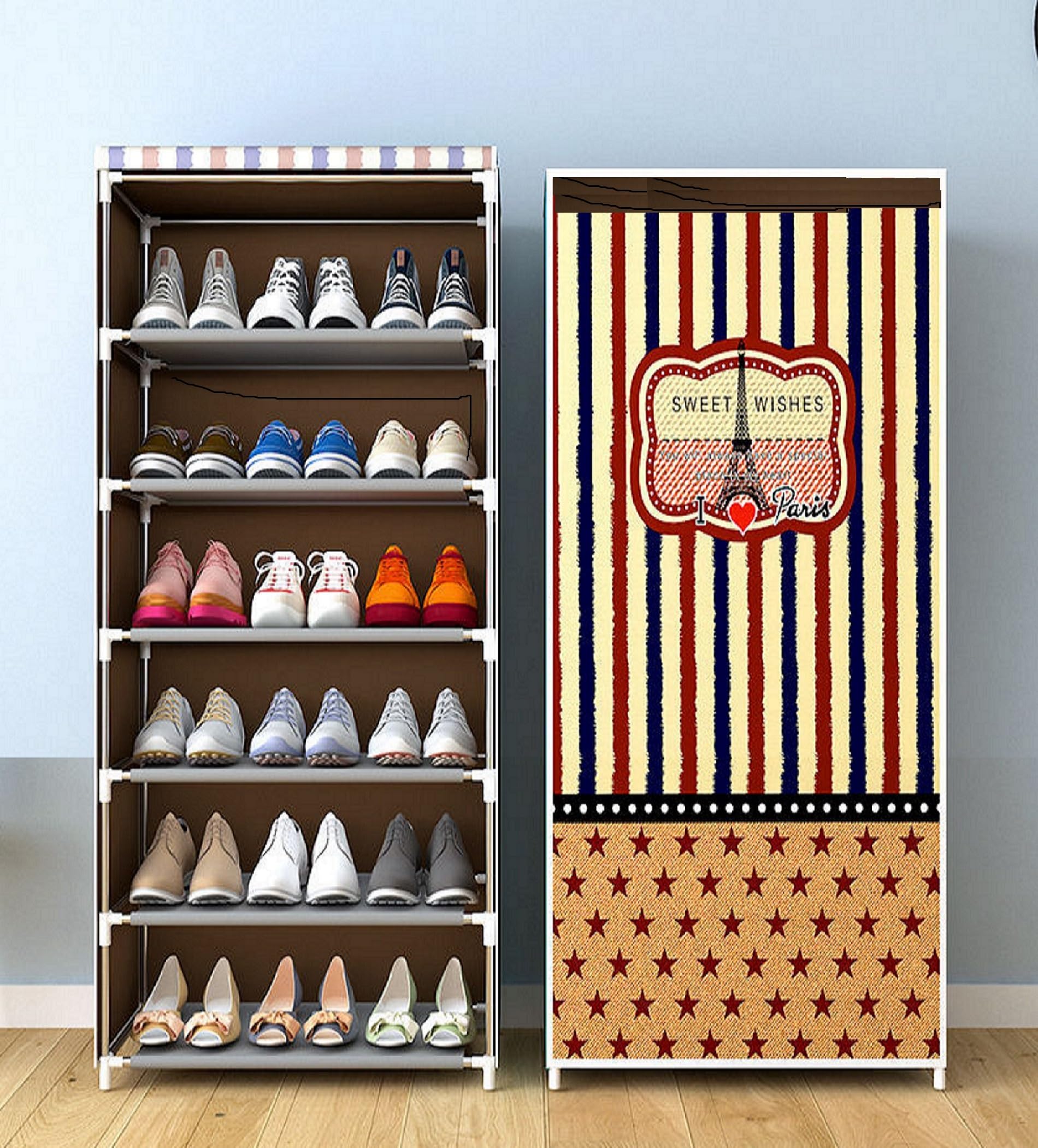 CMerchants 6 LAYER SHOE RACK I LOVE PARIS PRINT (Brown)-image-18