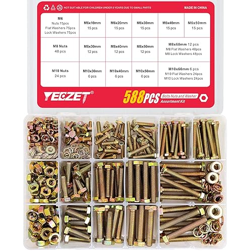 Vista 31 de YEEZET Kit surtido de 1600 piezas de pernos y tuercas M4 M5 M6 resistentes y arandelas planas y de bloqueo, acero inoxidable 18-8, 15 tamaños más