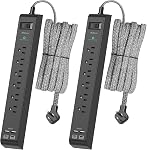 2 Pack Power Bar - Surge Protector with 6 Outlets 4 USB Charging Ports, 5Ft Braided Extension Cord, Flat Plug, Overload Protection, Wall Mount for Home Office