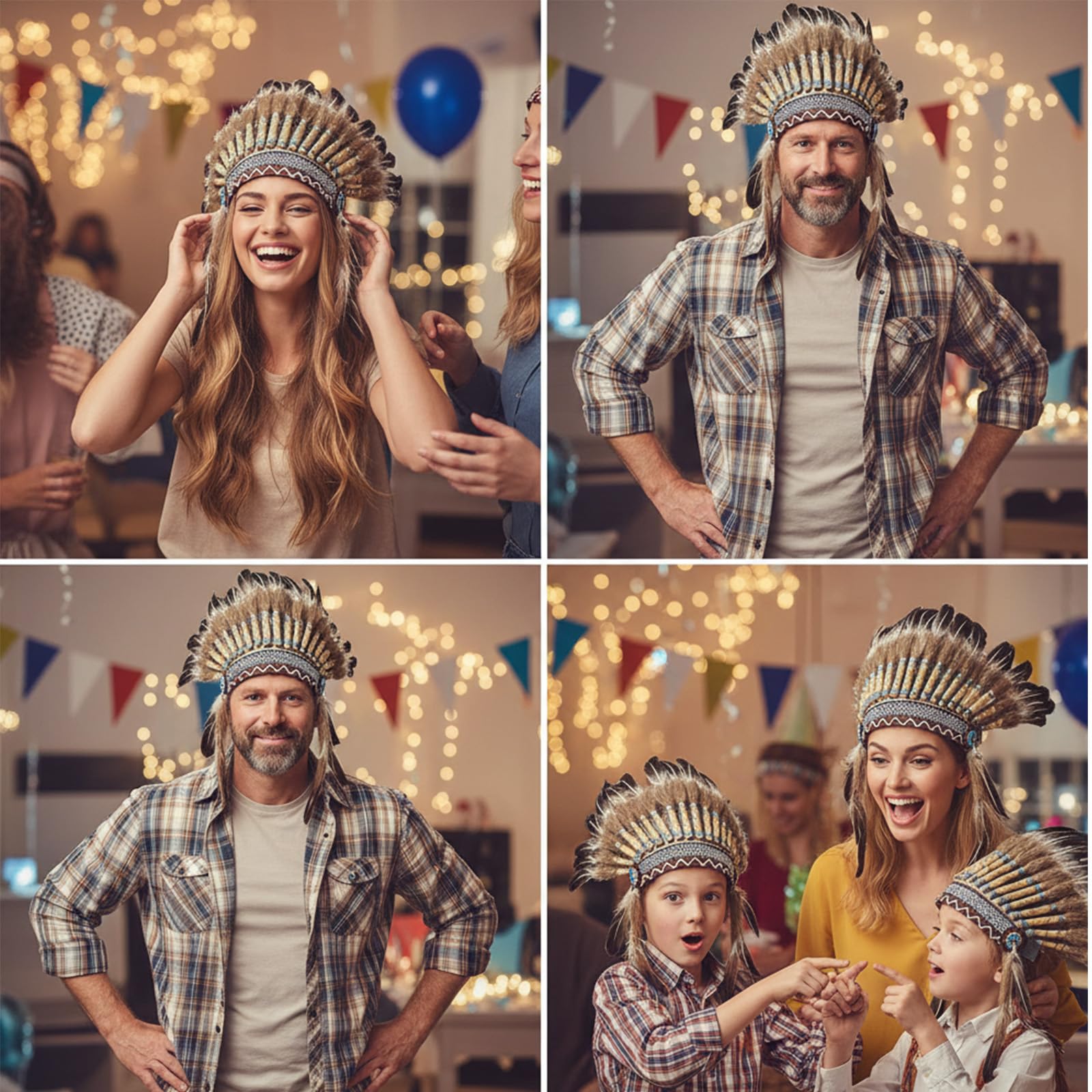 Copricapo indiano unisex per adulti, in stile indiano, con piume, di ispirazione americana, copricapo con piume, per feste, carnevale, accessori fotografici