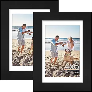 decorUhome 4x6 Picture Frame, Display Pictures 3.5x5 with Mat or 4x6 without Mat, Wall & Tabletop Display Photo Frame, Black, 2 Pack