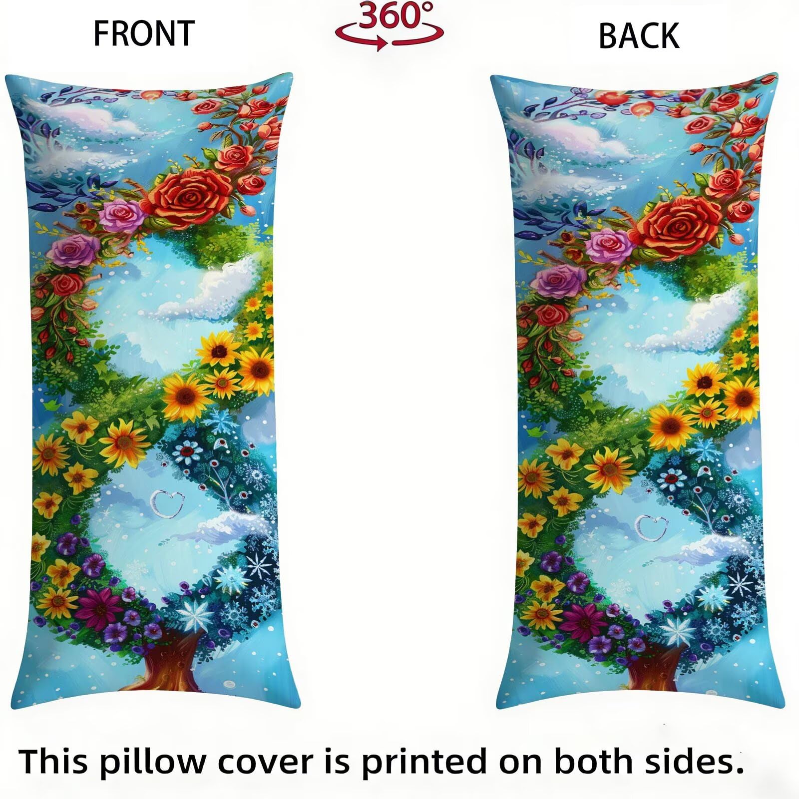 Funda de Almohada 60 x 180 cm Azul Protector Almohada 180 cm con Cremallera Invisible, Lino Durable y Transpirable Pillow Case Largas Árbol Impresión a Doble Cara para Cama, Sofá y Dormitorio dg-460