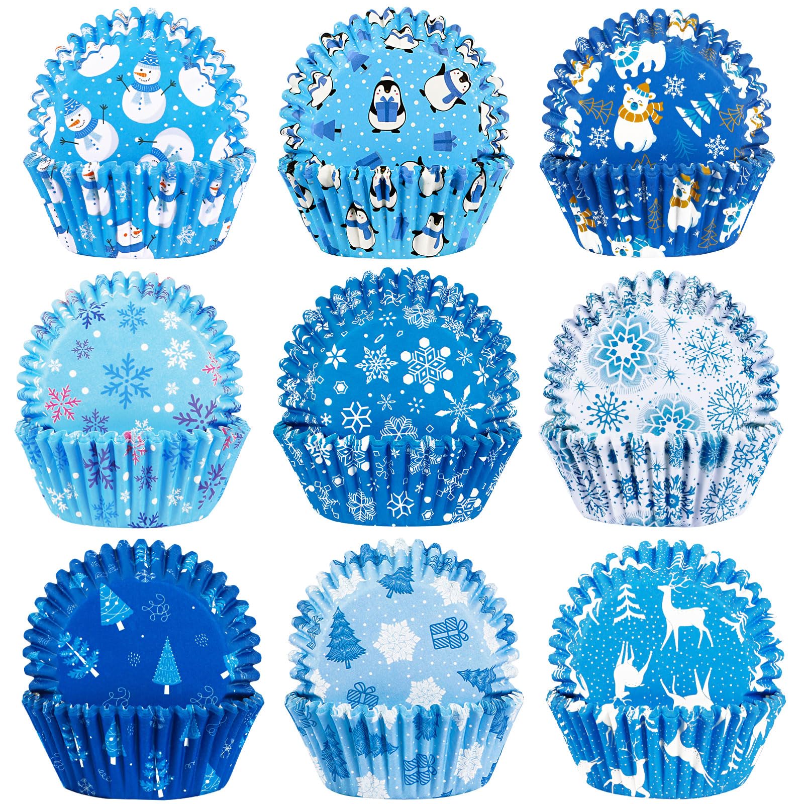 SANNIX 450pcs Winter Christmas Cupcake Liners Santa Snowflakes Cupcake Wrappers Baking Cups Paper Wraps Muffin Liners for Xmas Winter Birthday Party Candy Cake Decorations Supplies(9 Designs)