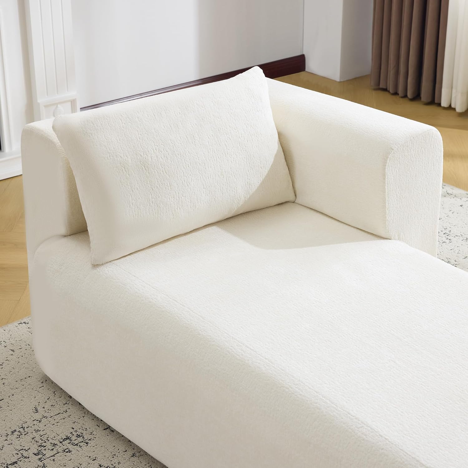 Bezseller Upholstered Chaise Lounge Indoor, Comfy Lounge Boucle Sofa, Modern Leisure Sleeper Sofa with Pillows, Recliner Chair Indoor for Living Room Bedroom Office, Beige