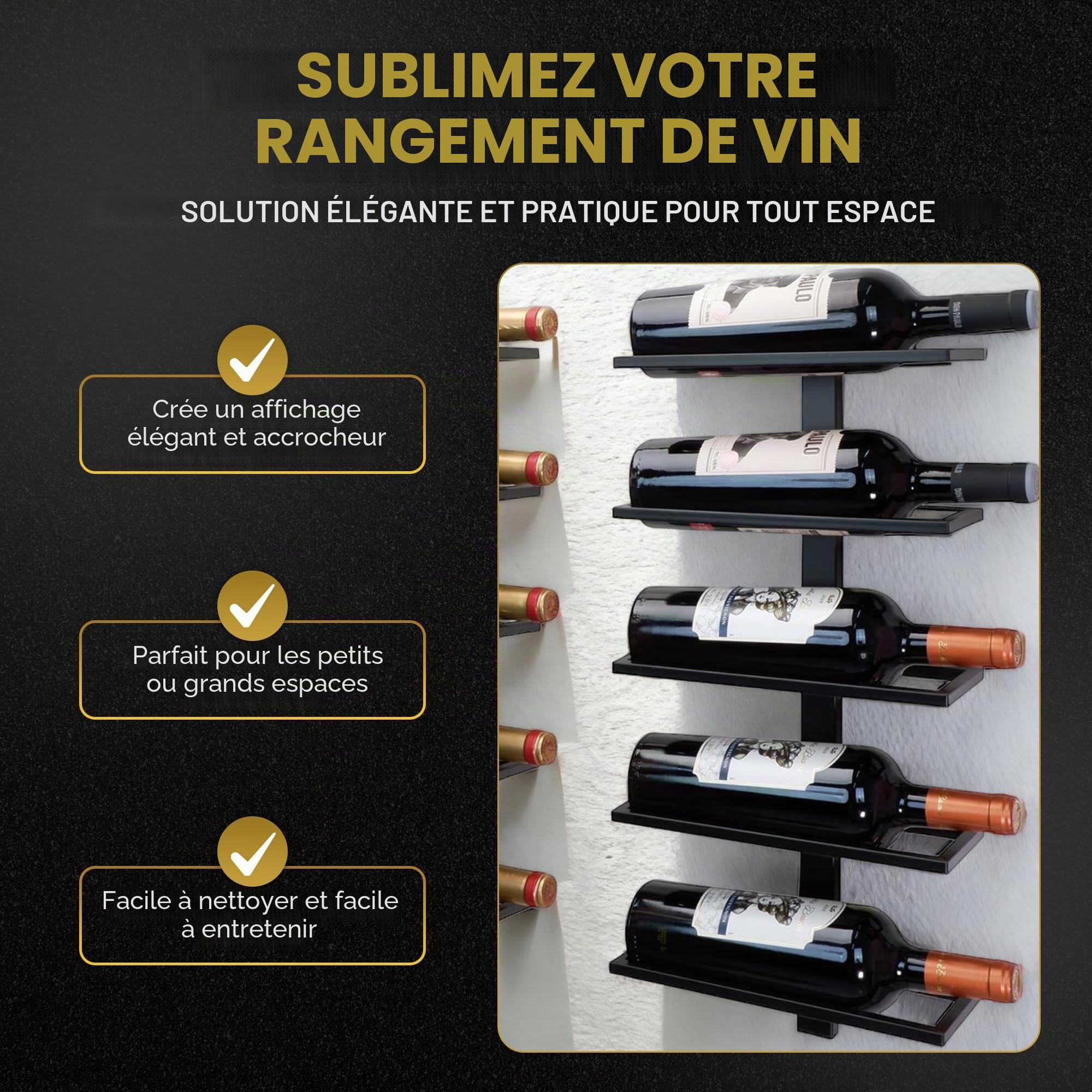 Porte-Bouteilles Mural pour 9 Bouteilles – Casier à Vin en Acier Noir Mat – Design Industriel – Gain de Place & Décoratif