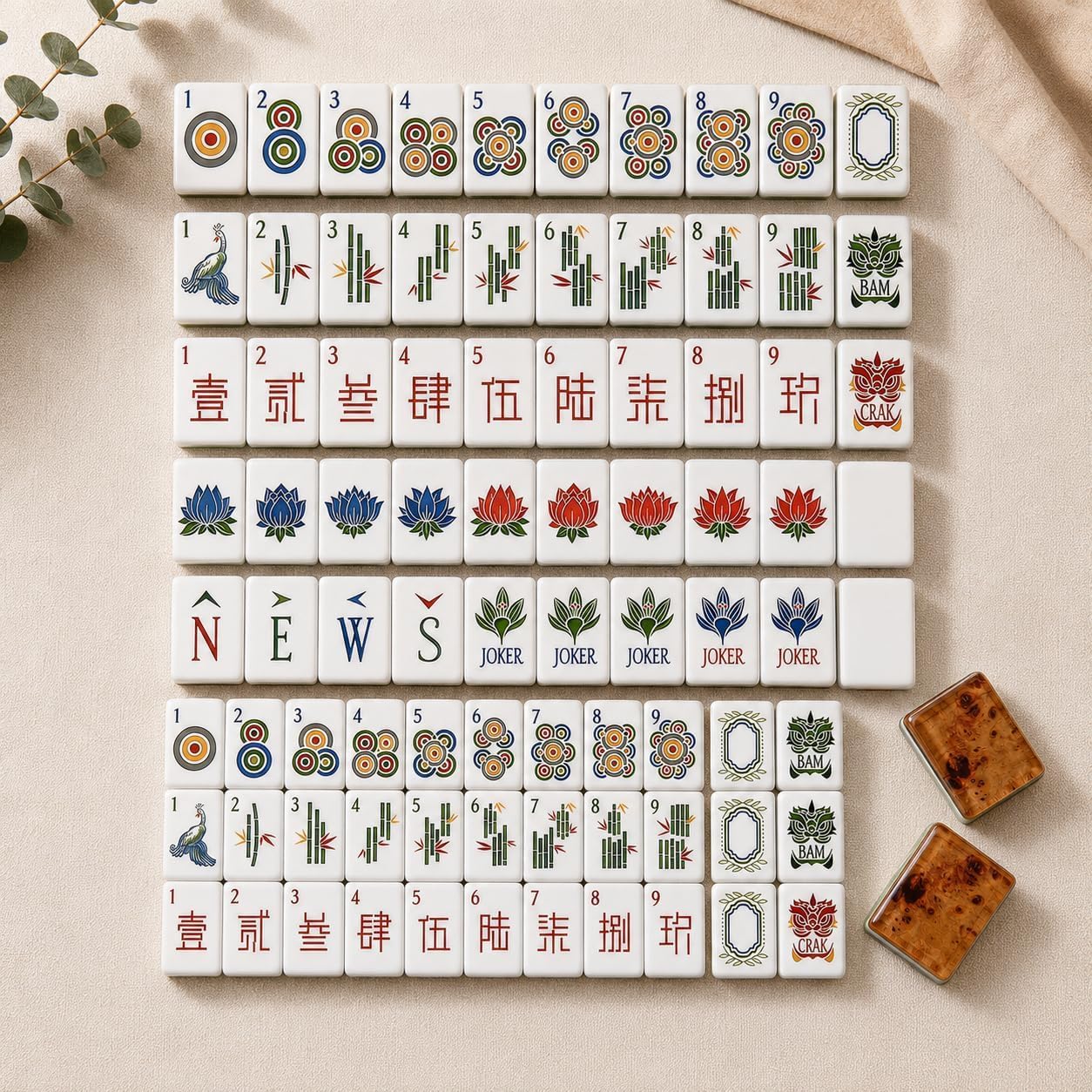 Mahjong Americano 2027 Migliorato in Acrilico Effetto Legno, 160 Tessere a 4 Strati con Simboli Incisi, per Serate di Gioco, Viaggi, Incontri e Regali (D)