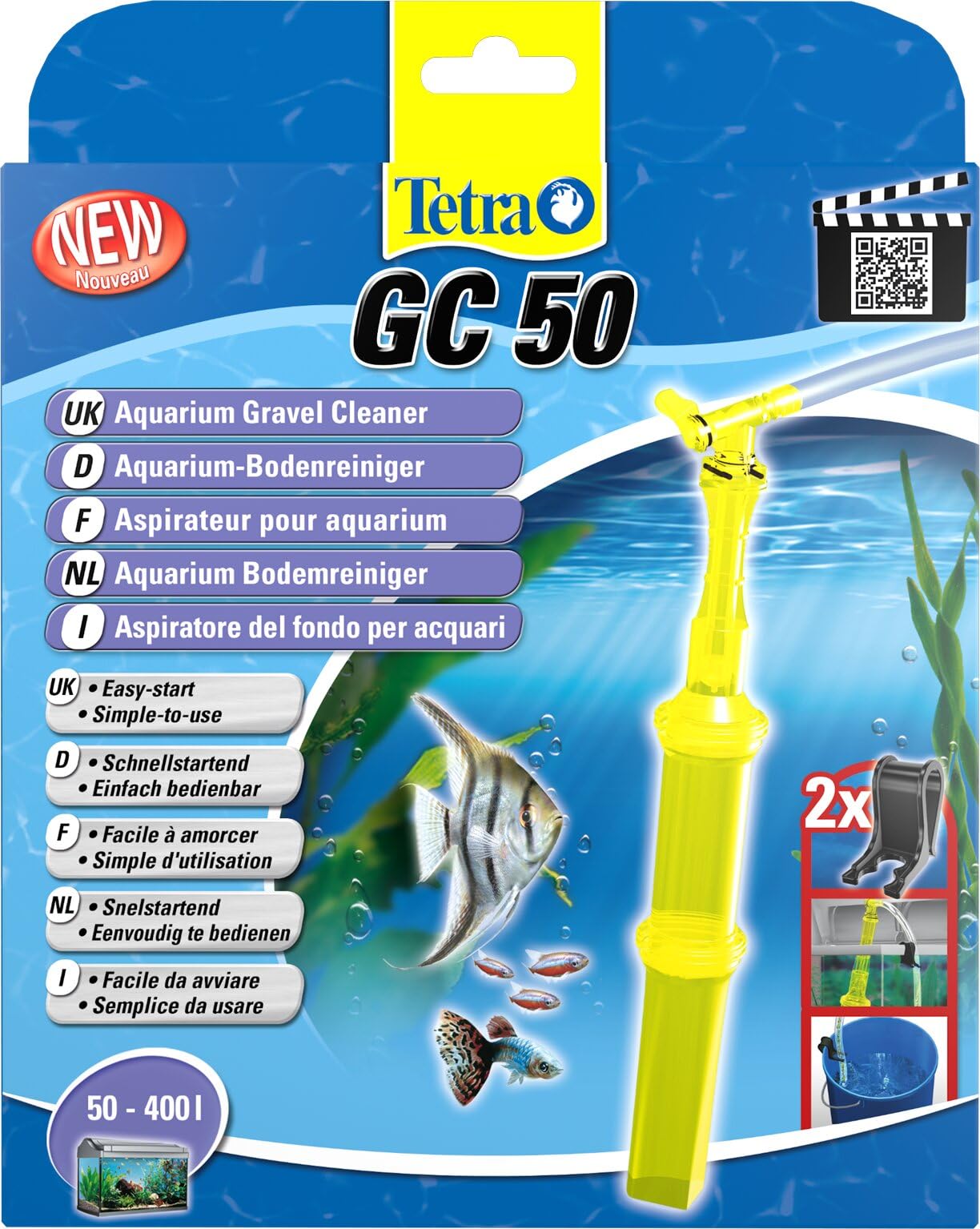 Tetra GC 50 Aquarien-Bodenreiniger mit Schlauch, Schnellstartventil und Fischschutzgitter, Mulmsauger mit Saugrohrkonstruktion, geeignet für Aquarien von 50 – 400 Liter