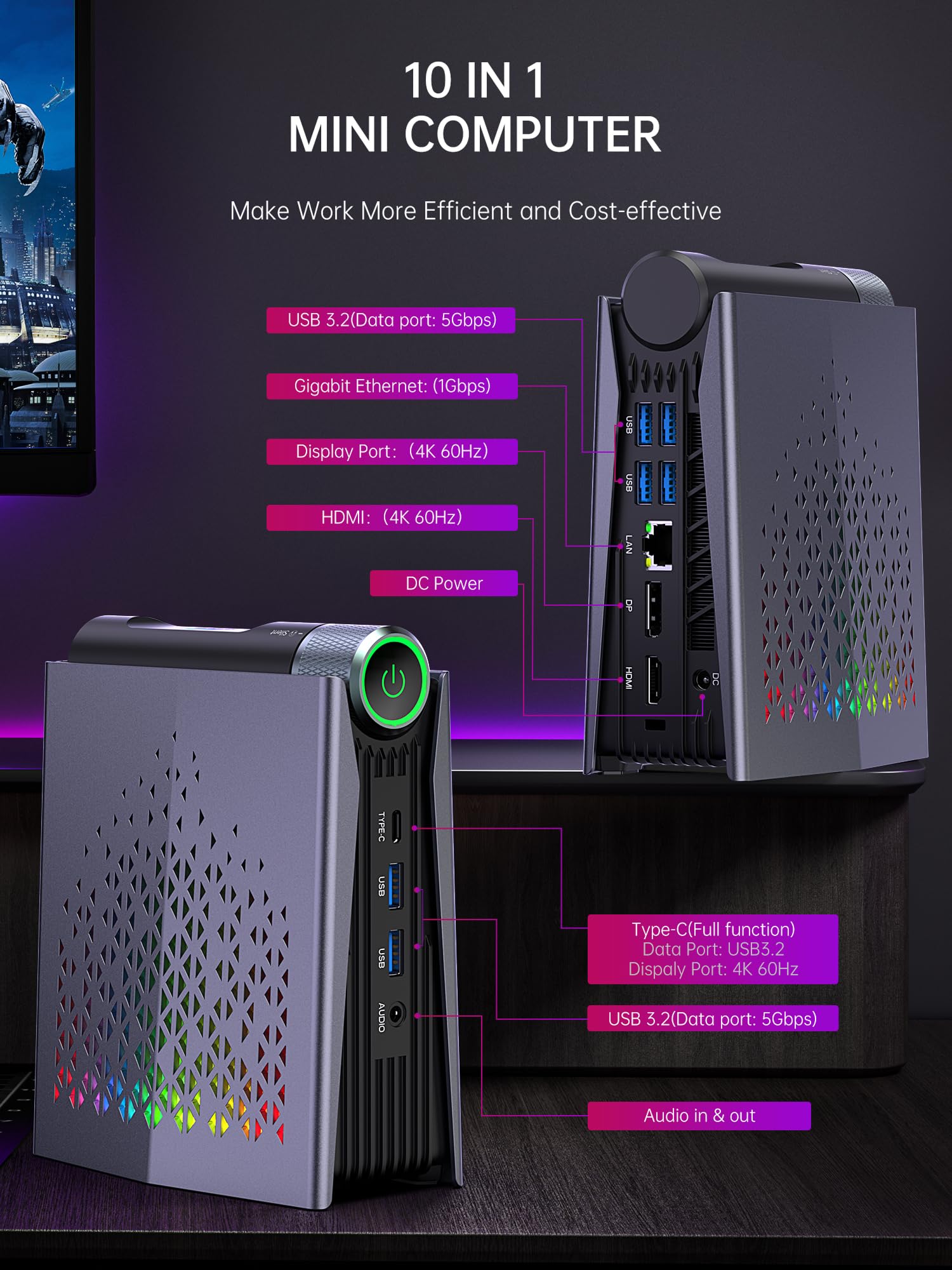 ACEMAGICIAN S3A Mini PC Gaming AMD Ryzen 9 6900HX 32GB DDR5 1TB NVMe SSD W11 Pro Triple Display HDMI DP Type-C WiFi 6 BT5.2