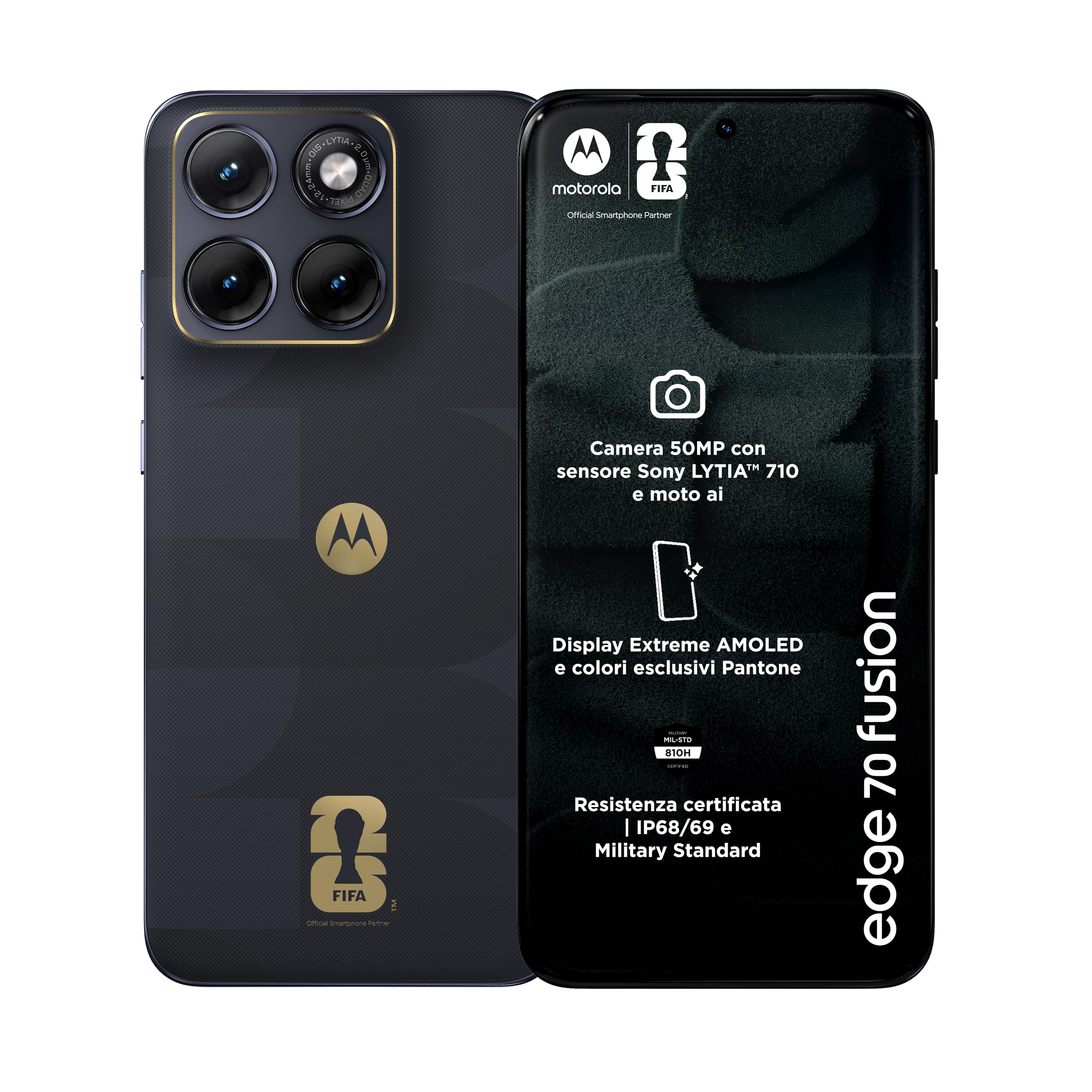 Motorola edge 70 fusion FIFA World Cup 26™ Edition e moto buds bass (8/256GB, Camera 50MP Sony LYTIA™ 710, Display 6.78" Extreme AMOLED 144Hz, Snapdragon® 7s Gen 3, 5100mAh), PANTONE Silhouette