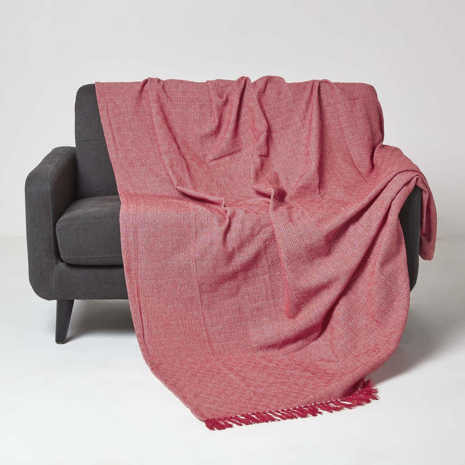 Homescapes Unisex Red Malda Cotton Throw W/ Tassels In | Size: 255Cm X 360Cm