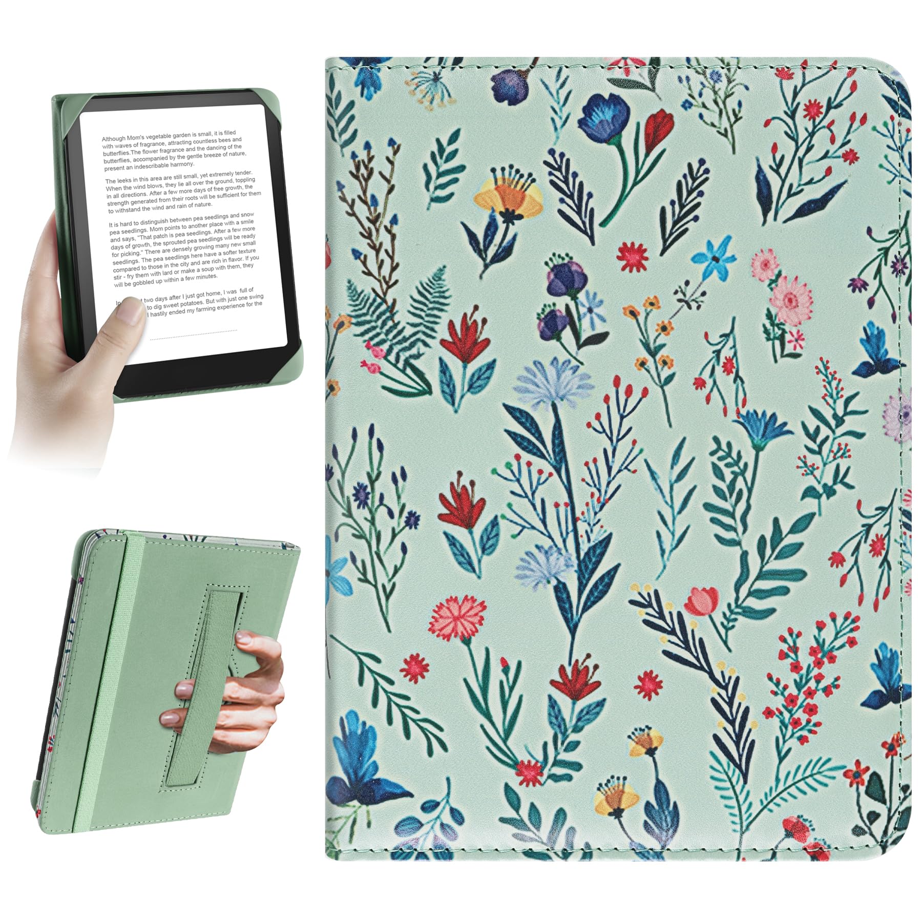 HoYiXi Universal Case for 6 inch Kindle eReader Compatible with Paperwhite(2025/2018)/PocketBook and Tolino/Kobo Clara HD,6" eReader Protective Case Cover Elastic rope,White flowers