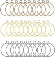 Gtziqa 30pcs Round Open Bezel Pendants - Zinc Alloy Hollow Frames for Resin Jewelry Making, DIY Necklaces, Earrings, Keychains (Silver, Gold, Bronze)