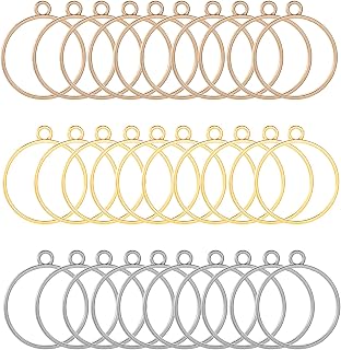 Gtziqa 30pcs Round Open Bezel Pendants - Zinc Alloy Hollow Frames for Resin Jewelry Making, DIY Necklaces, Earrings, Keychains (Silver, Gold, Bronze)