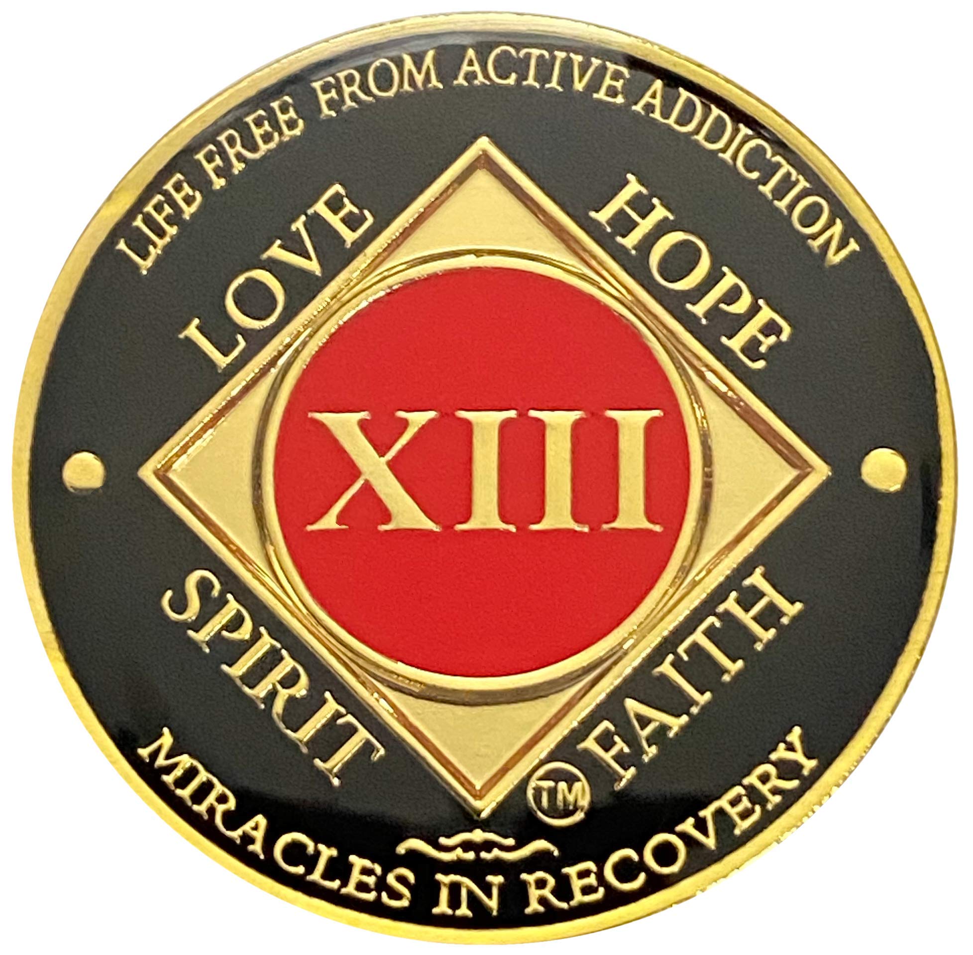 Simply Minimal 13 Year NA Gold Color Plated-Medallion, Recovery Chip, Narcotics Anonymous Coin (Red & Black)