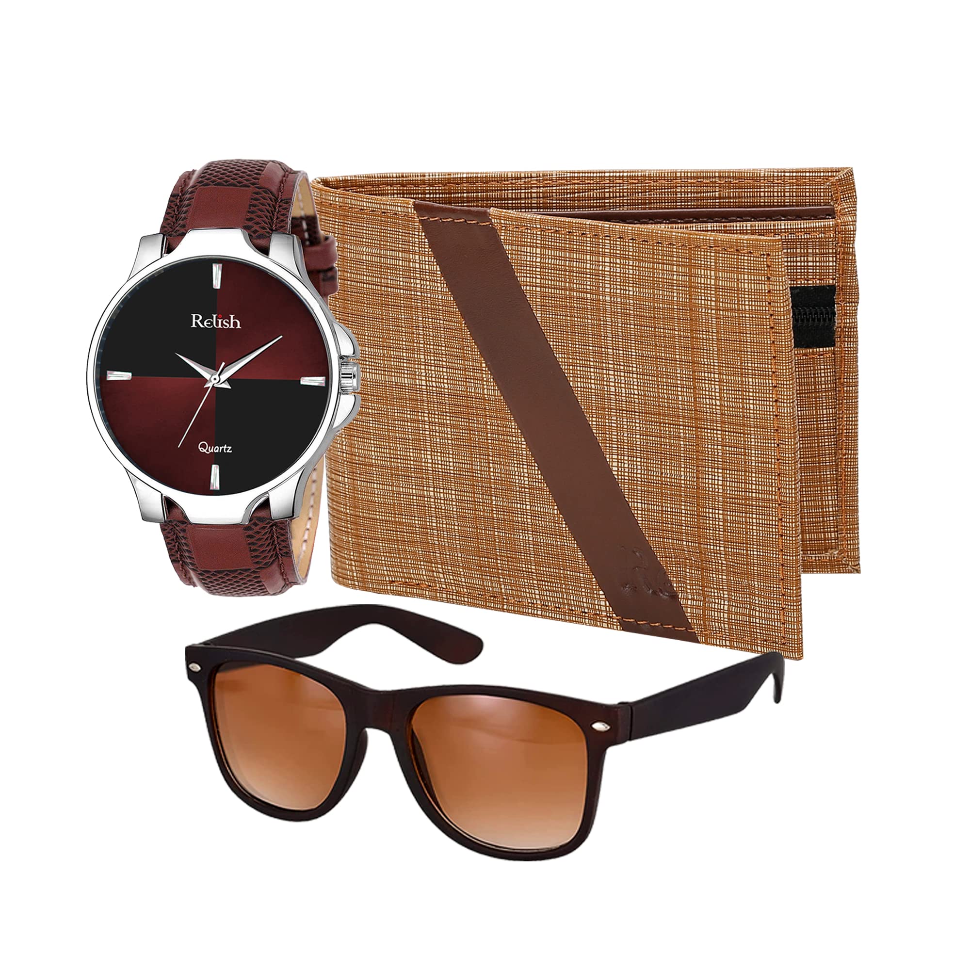 Relish Brown Strap Analog Watch, PU Leather Wallet and Sunglasses Combo Pack for | Diwali Gifts for Mens, Brother, Husband (B0BD4SZ9V2) Amazon Price History, Amazon Price Tracker