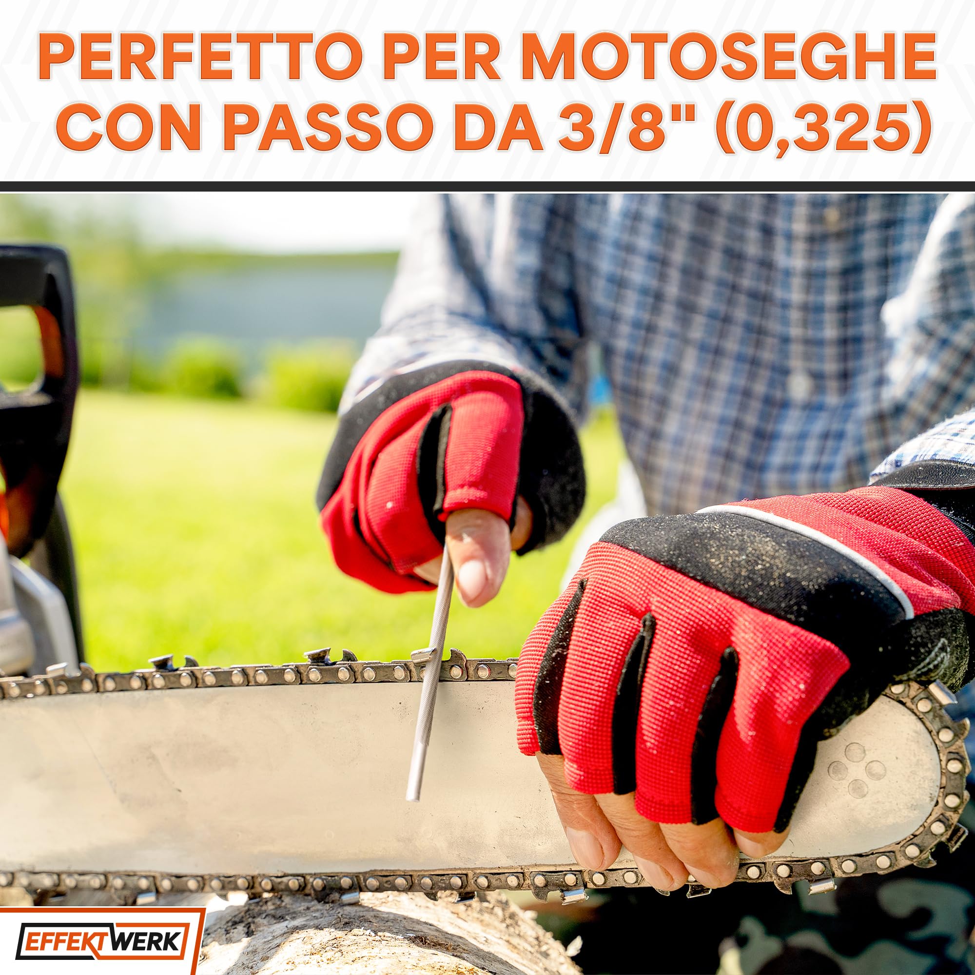 Set di lime per affilare motoseghe - 6 lime tonde compatibili con motoseghe con passo ⅜" (0,325) - Kit di strumenti efficiente per limare catene di seghe - di EffektWerk