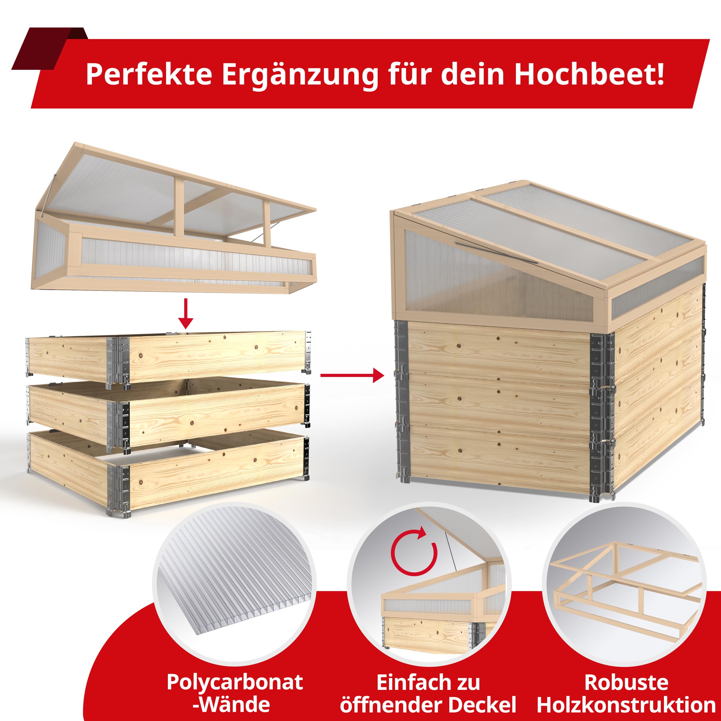 Schroth Home Frühbeet, Frühbeetaufsatz, Frühbeetkasten, Anzuchtkasten für Hochbeet, Blumenkasten, Anzucht Gewächshaus, Hochbeet Abdeckung, Pflanzkasten Minigewächshaus – 120 x 80 x 40 cm