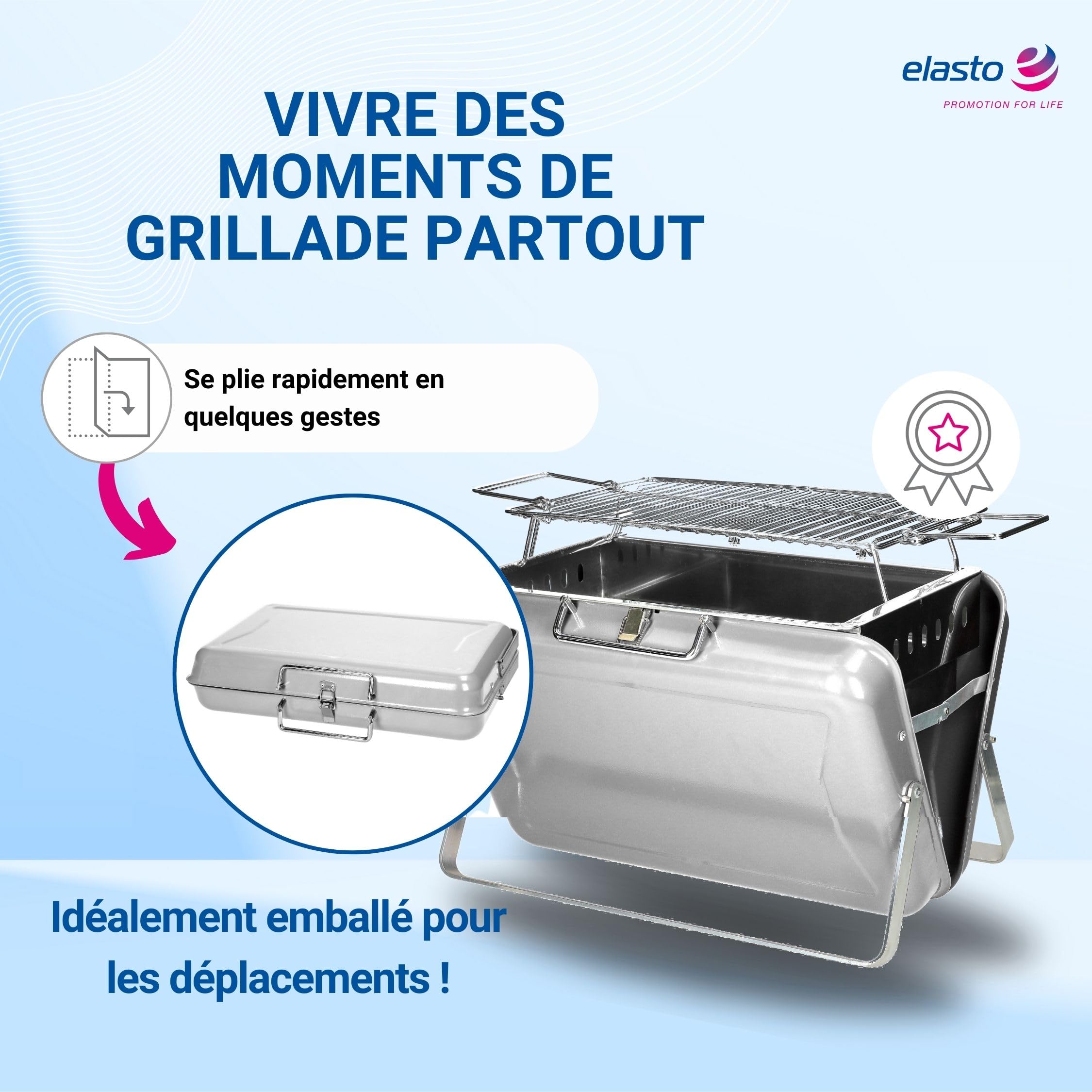 Barbecue au charbon de bois portable « portable » - Barbecue valise avec poignée de transport et grille de cuisson - Barbecue à charbon pour jusqu'à 4 personnes - Barbecue mobile pour les déplacements