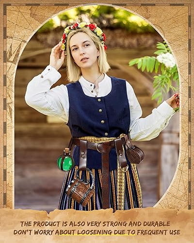Vista 49 de Sweetude Cinturón renacentista medieval vikingo poción botellas de cuero cinturón bolsa falda senderismo 6 piezas