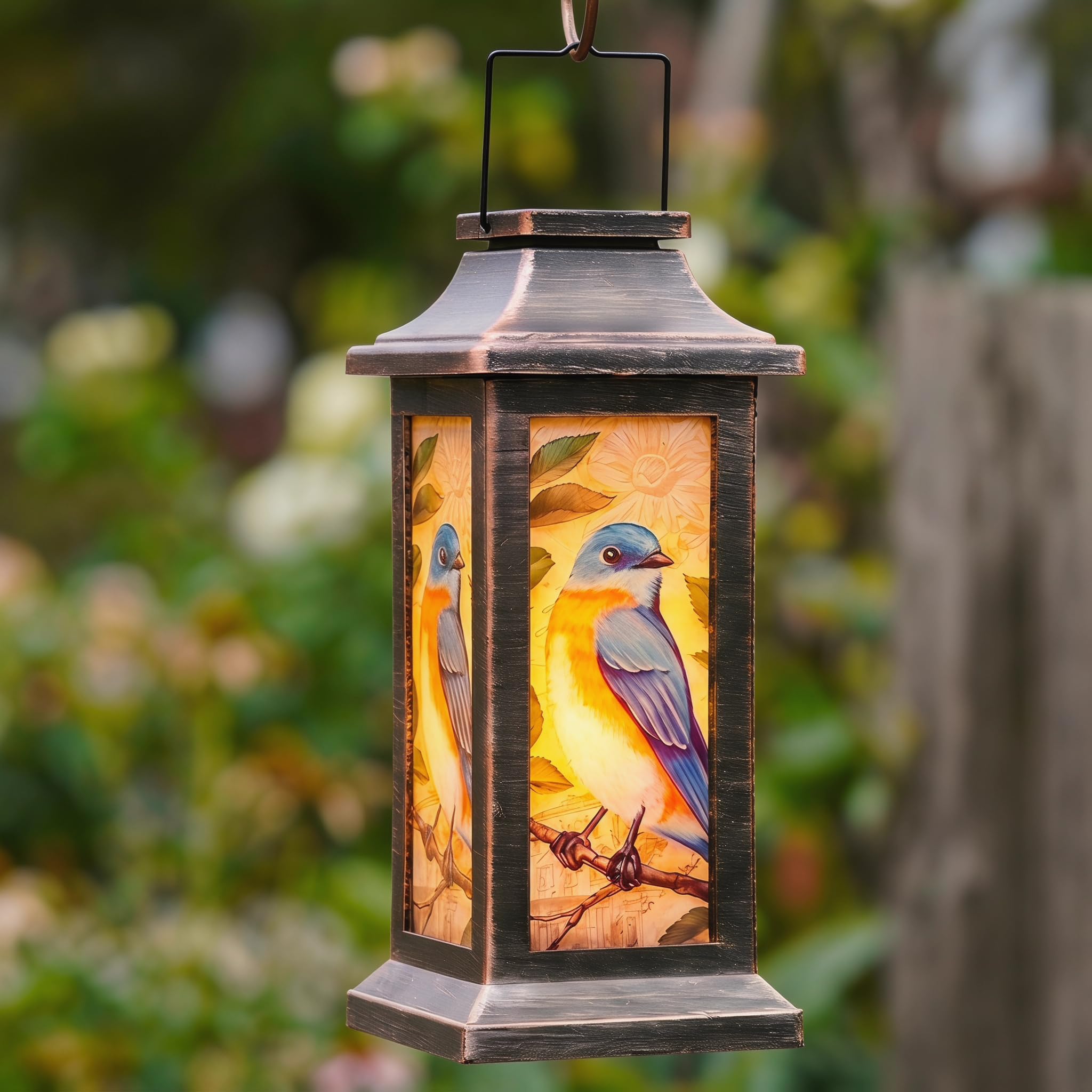 Topadorn Blue Bird Solar Lantern Outdoor, Hanging Solar Garden Light With Warm Led Glow, Decorative Bird Lantern For Patio, Porch, Yard, Tabletop Decor