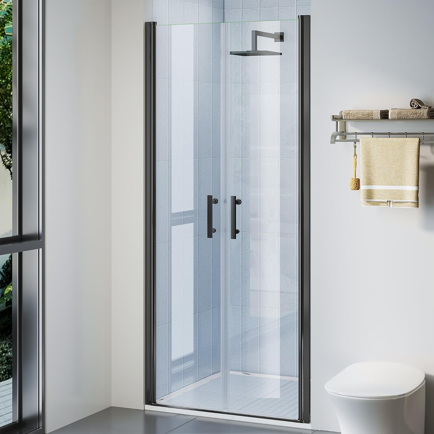 (Brushed gold) 48\" W ×72\" H Frameless Pivot Shower Door, Pivot Swing Shower Glass Door, 1/4\"(6mm) SGCC Clear Tempered Glass Shower Door,Matte Black Black 48\" W ×72\" H