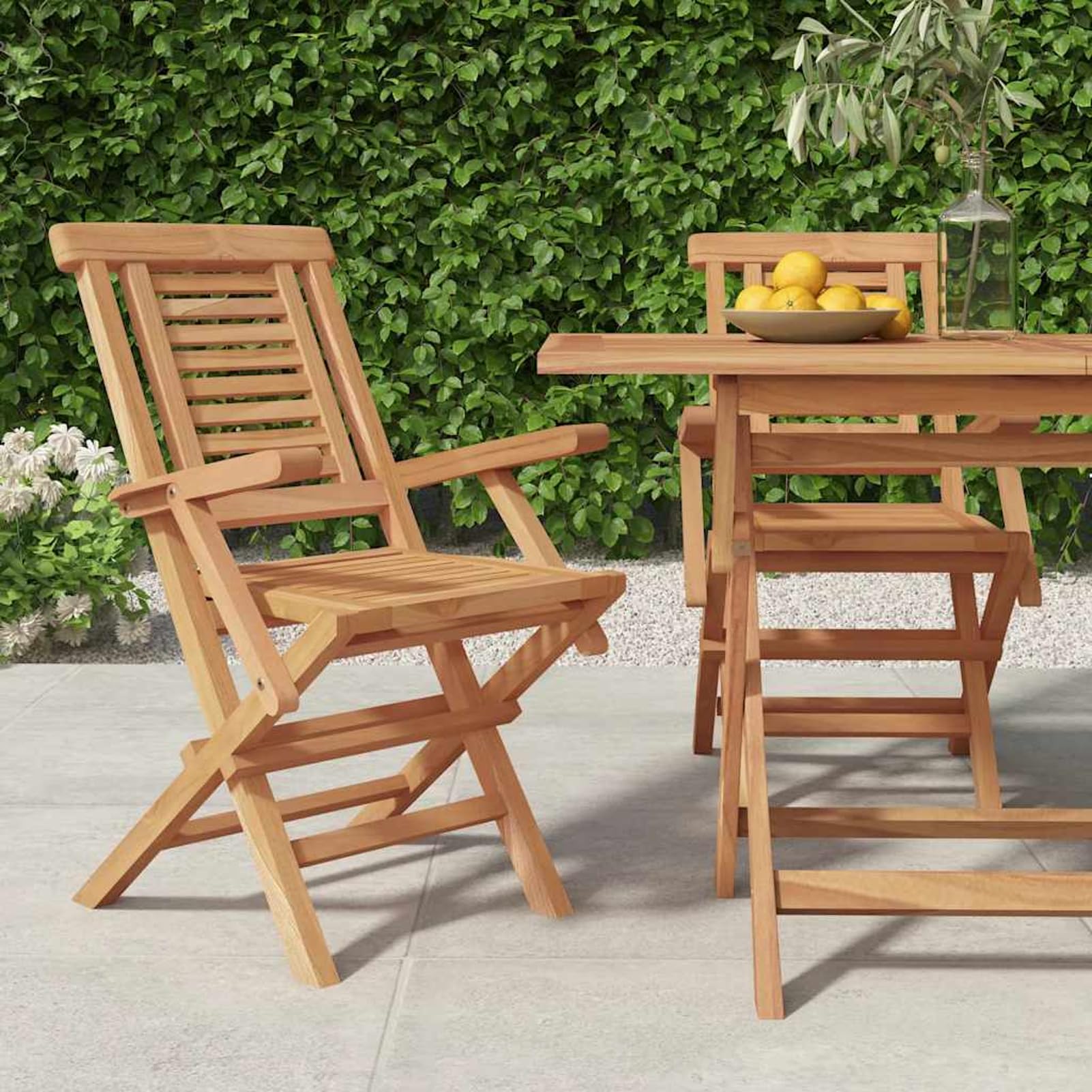 Chaise de jardin en teck pliante lot de 2 pour repas sur la terrasse