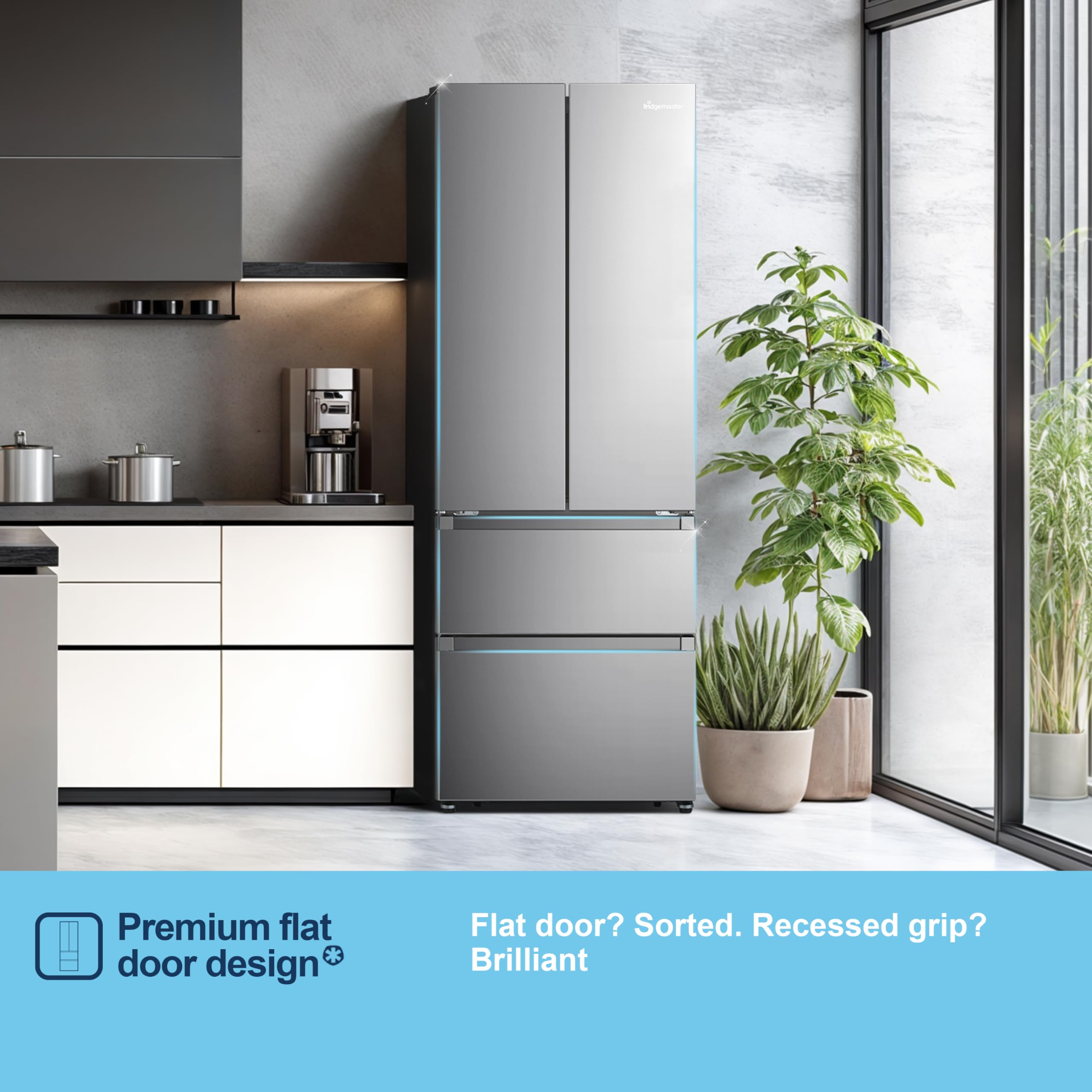 Fridgemaster MF70450ES French Door Fridge Freezer 485L, Total No Frost, Silver, 69.4D x 70.4W x 200H cm, E Rated — view 14