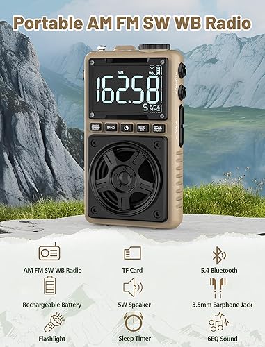 Miniatura 2 de Radio de onda corta Bluetooth AM FM con alerta meteorológica NOAA, radio de bolsillo portátil recargable de 1250 mAh con la mejor recepción, altavoz