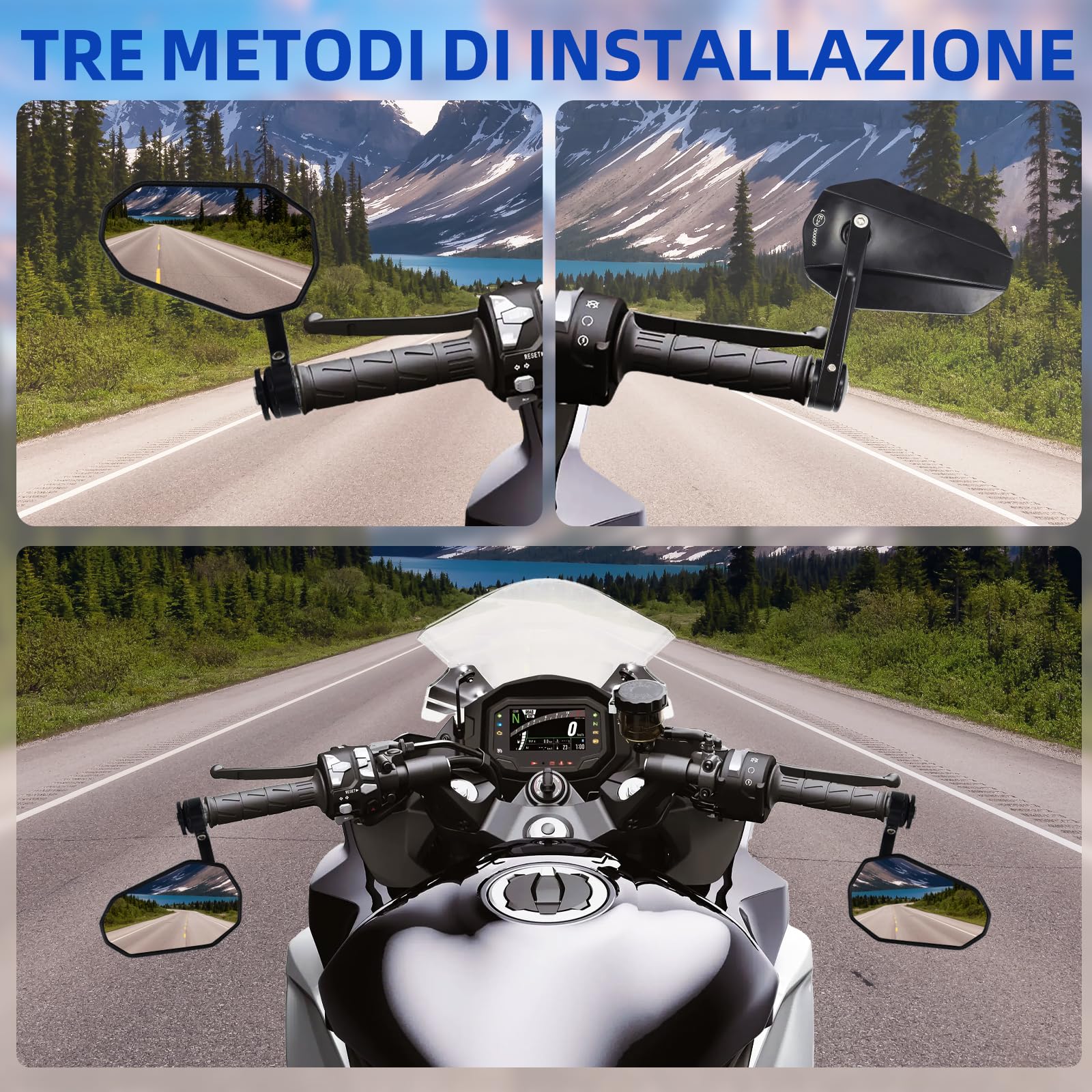 Specchietto retrovisore per moto ANEELV, girevole a 360°, certificato E, in lega di alluminio lavorata a CNC, set di specchietti retrovisori universali (uno sinistro e uno destro, confezione da due)
