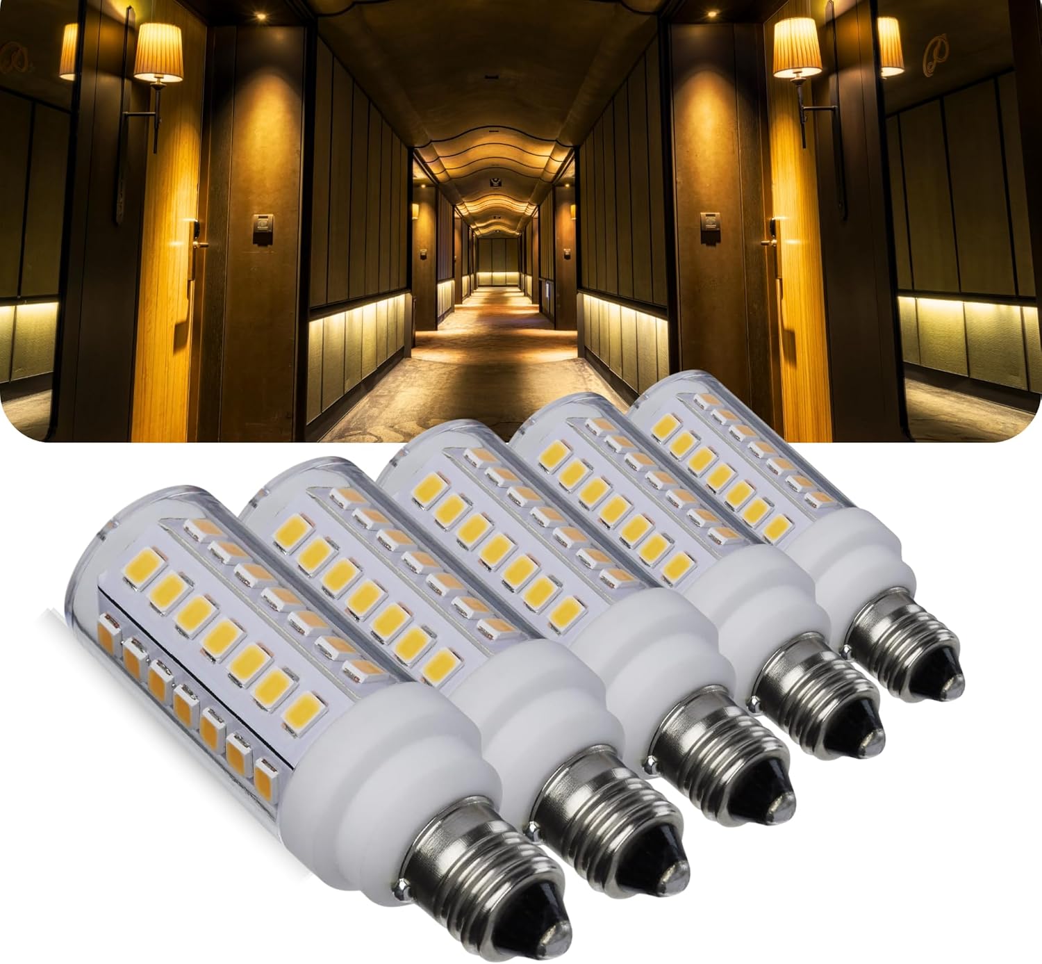Satco 5W T6 LED Mini Candelabra Bulb, Clear Finish, 3000K Soft White, 120 Volt, Residential Commercial, Indoor Enclosed Fixtures, Damp Locations, Chandeliers, Pendants, Accent Lighting (5 Bulbs)