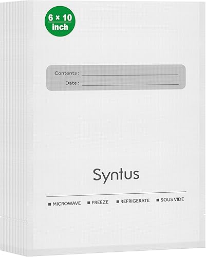 Syntus Bolsas selladoras al vacío, 100 pinta de 6 x 10 pulgadas, bolsa precortada de grado comercial para alimentos, bolsas de vacío de alimentos