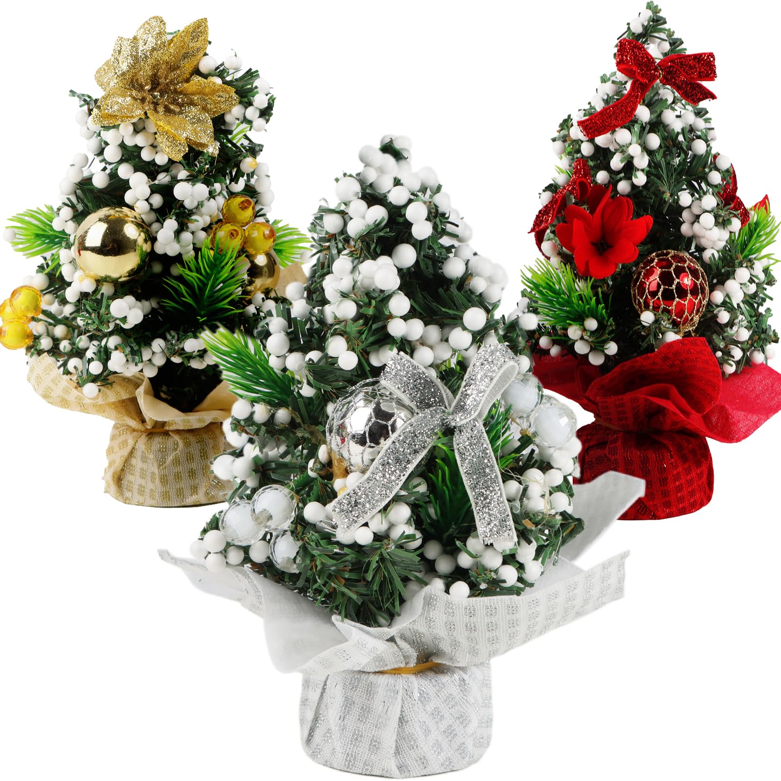 Pack of 3 Small Mini Christmas Trees Artificial Christmas Trees for Christmas Table Top Desk Display Decorations