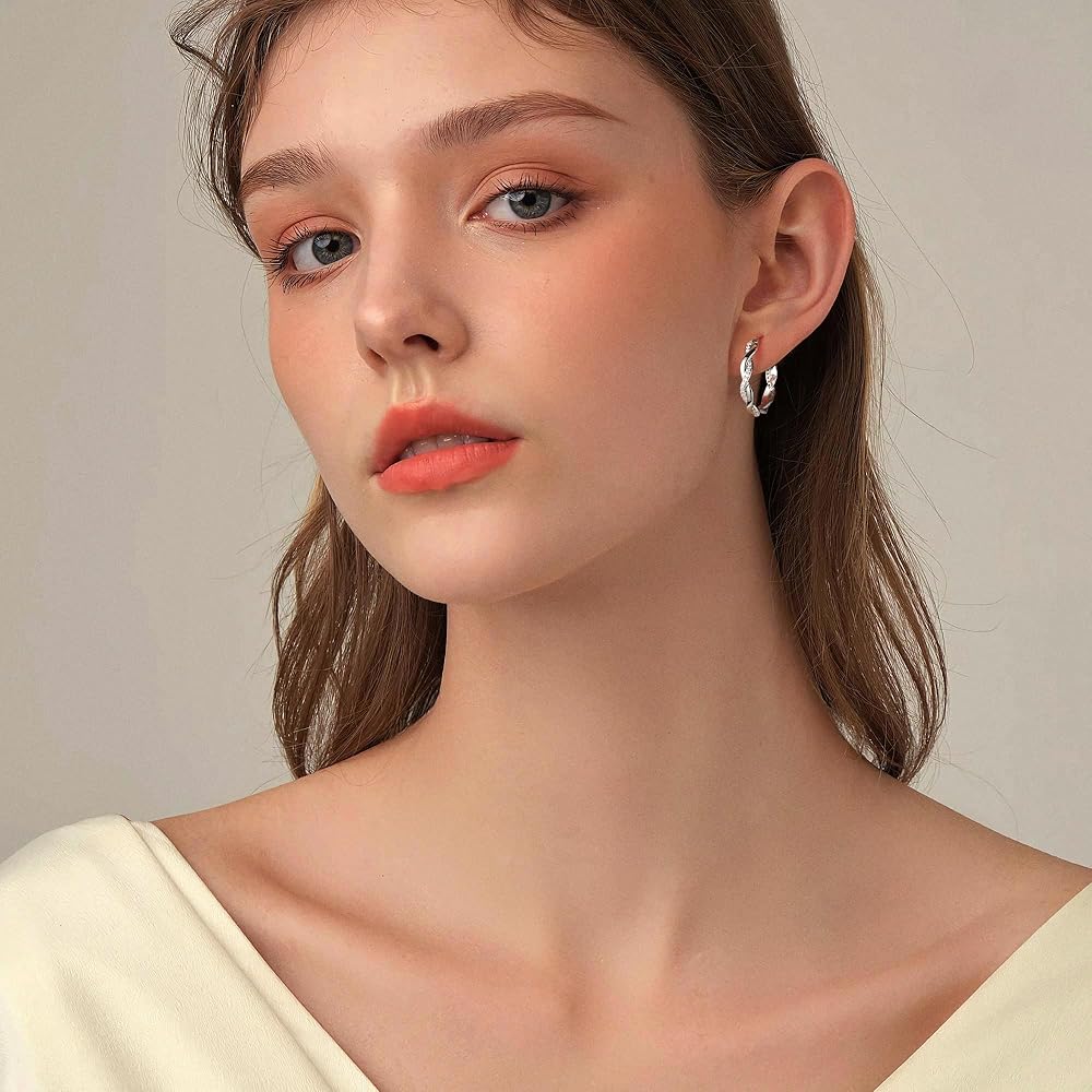 Orecchini A Cerchio Donna In Argento 925 E Oro 14K | Macachii Intrecciati Con Zirconi, Ultra Leggeri E Anallergici, 20/30mm