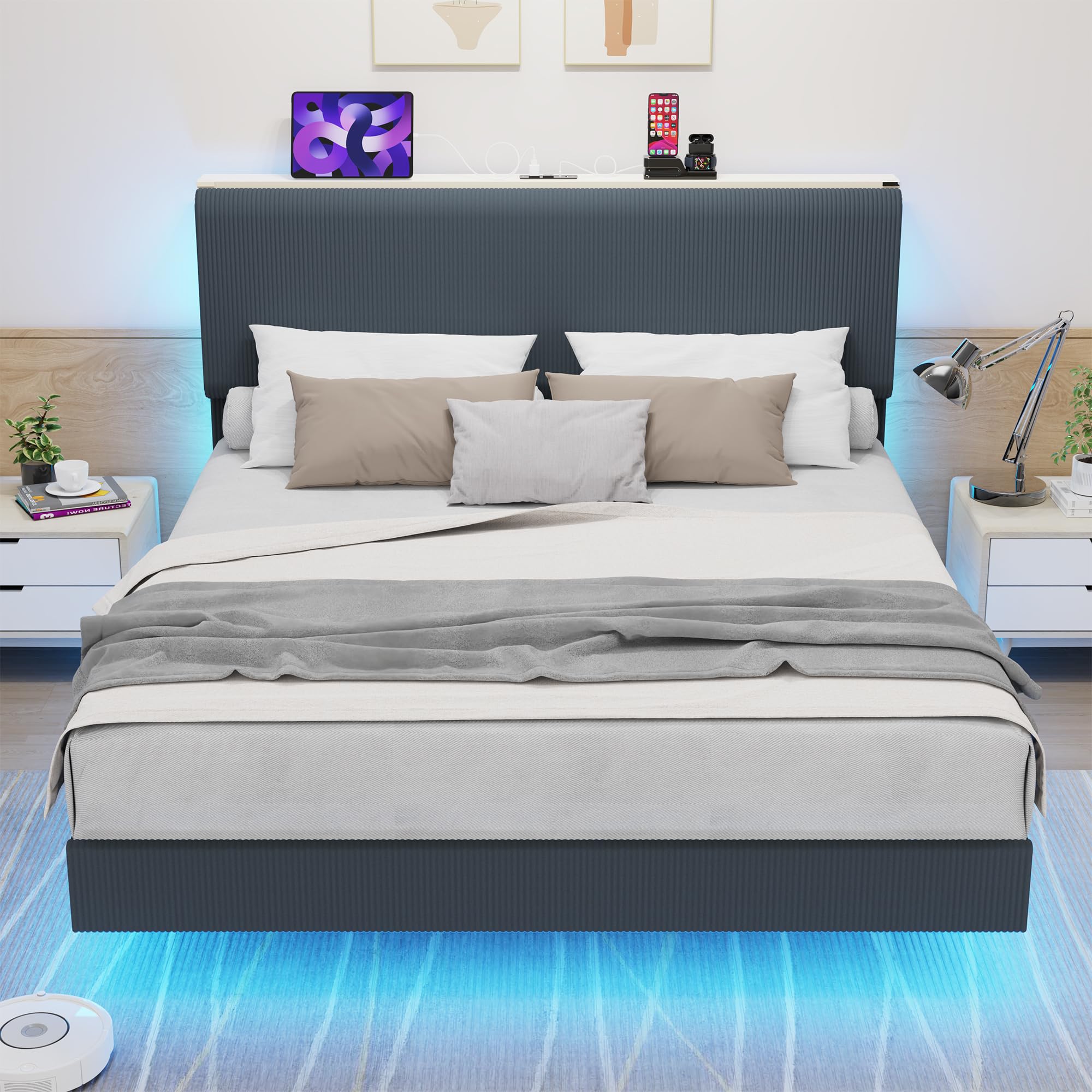 SANGMUCEN Floating Double Bed Frame, Bed Frame Full Size with