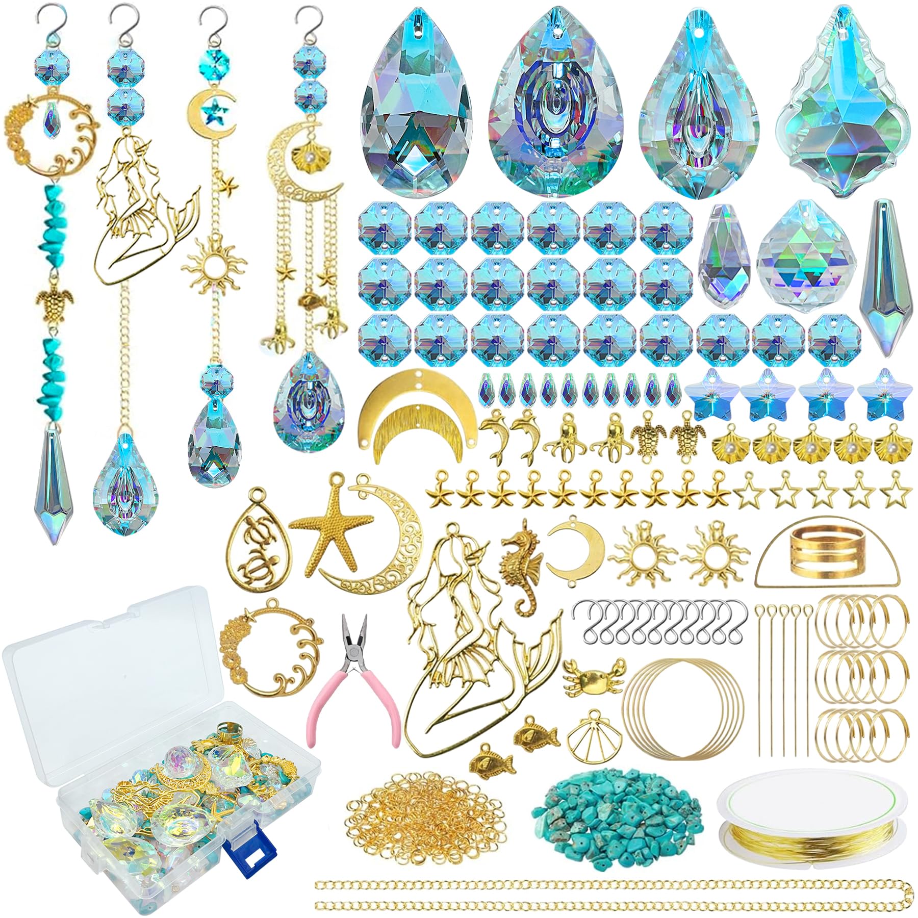 VEEKAY 425 Pieces Sun Catcher Crystal Craft Set, DIY Sun Catcher Window Decoration, Suncatcher Wind Chime Crafts