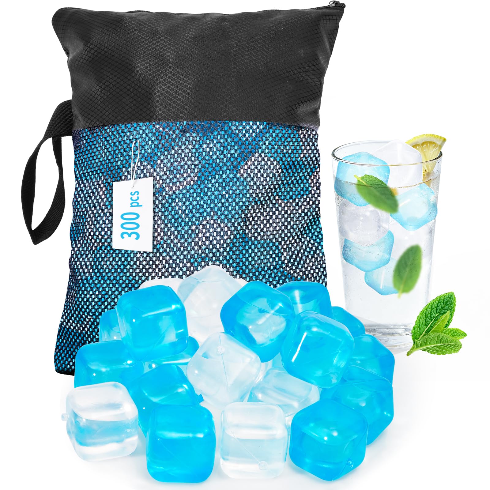 VOGVOG Reusable Ice Cubes for Camping Coolers, Blue/White, Square, 300 Pack