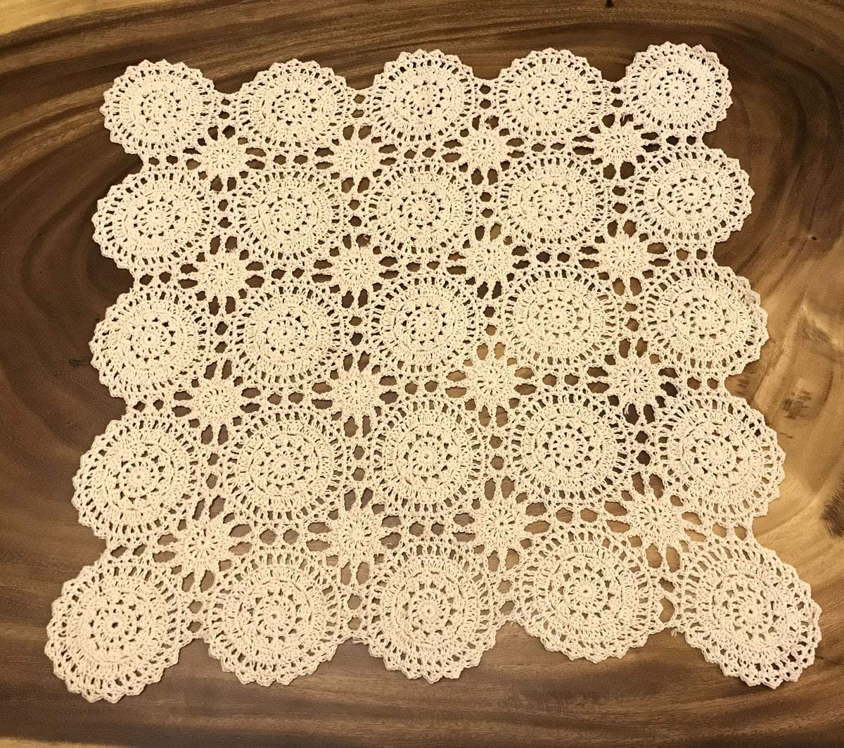 Janef Beige Handmade Crochet Cotton Table Cloth Lace Doilies Square Lace Tablecloths 24 Inches.