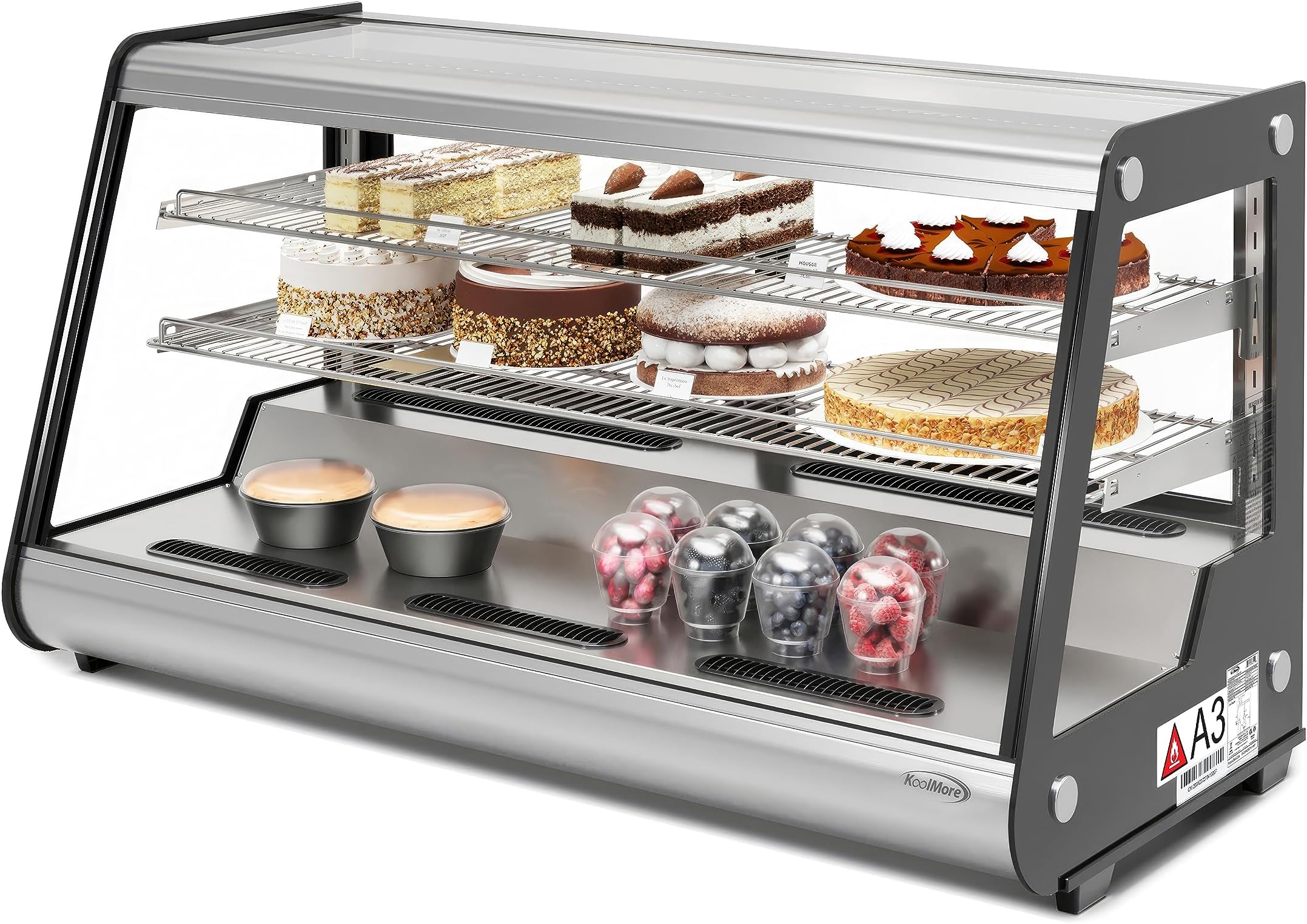 - KoolMore 48 in. Refrigerated Bakery Display Case with Clear Glass Front, Sliding Rear Doors, LED Lighting, Adjustable Temperature, and Dual Shelving in Stainless-Steel, 7 cu. ft. (CDC-7C-SS)