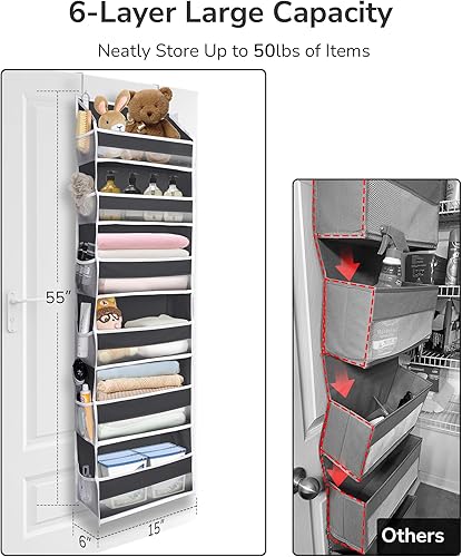 Miniatura 2 de ULG Organizador sobre la puerta con 6 bolsillos grandes, 12 bolsillos laterales, capacidad de peso de 50 libras, organizador para colgar en la