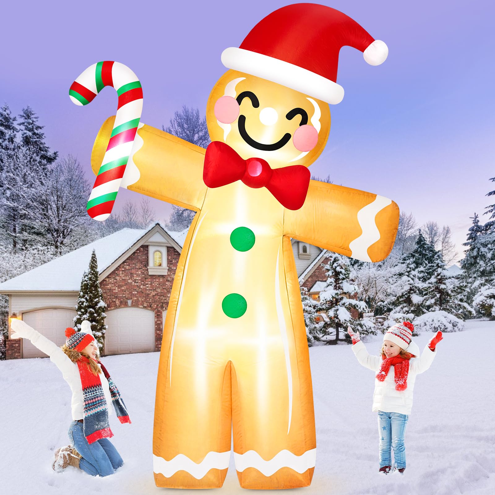 Danxilu 12FT Giant Christmas Inflatable Gingerbread Man Outdoor Decorations with Candy Cane