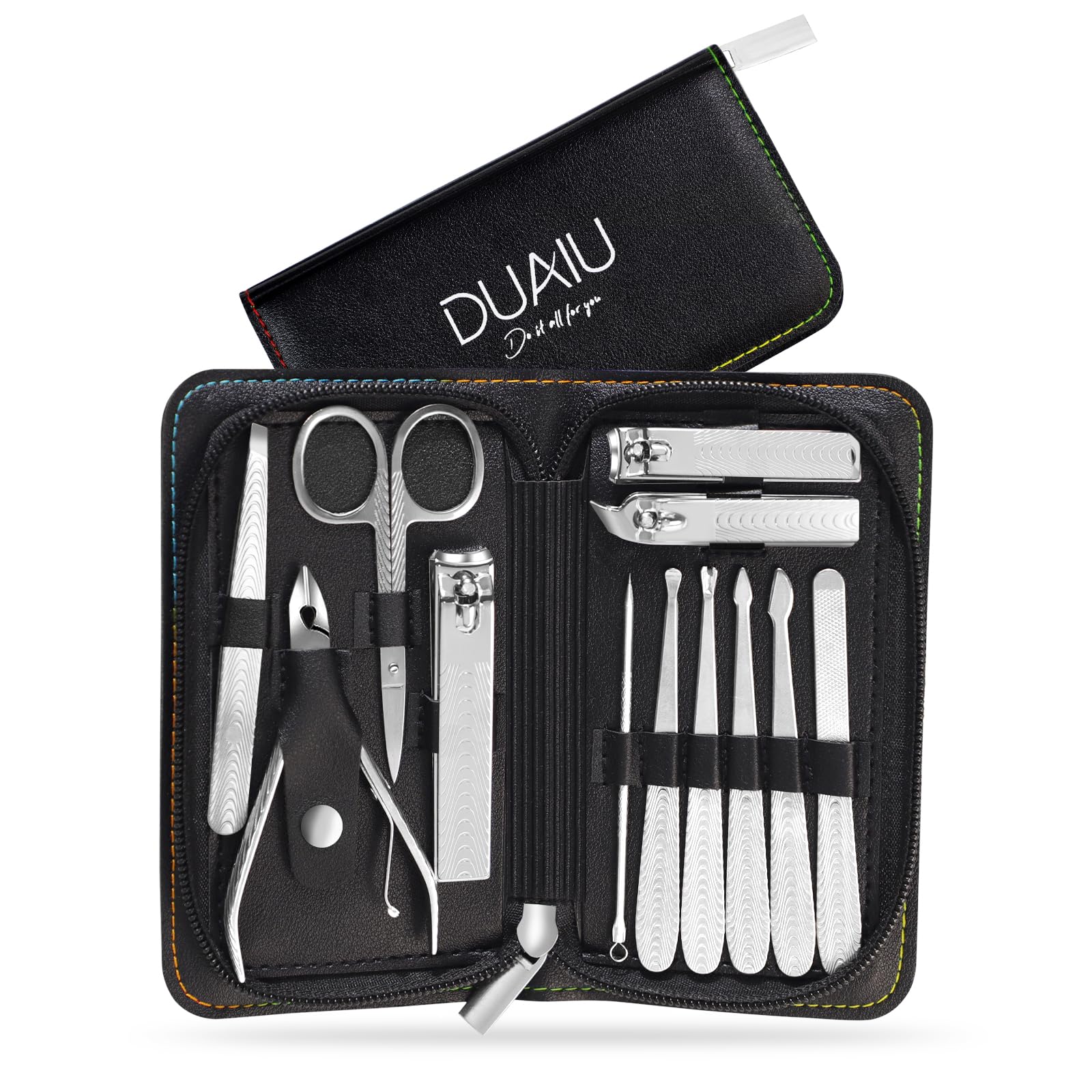 Set Manicure DUAIU 12 Pezzi Tagliaunghie Professionale Kit Manicure Set Manicure in Acciaio Inox Manicure Set Donne e Uomini Kit per La Cura Delle Unghie con Borsa da Viaggio