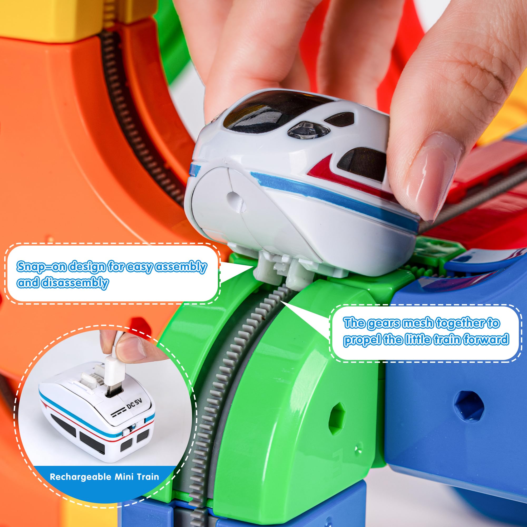 Sitodier Elektrische Eisenbahn mit Flexibler Rennbahn, 123-teiliges 3D-Würfelbahn-Set mit motorisiertem Zug, der der Schwerkraft trotzt, Bahnbauset für Kinder im Alter von 3, 4, 5, 6, 7 und 8 Jahren